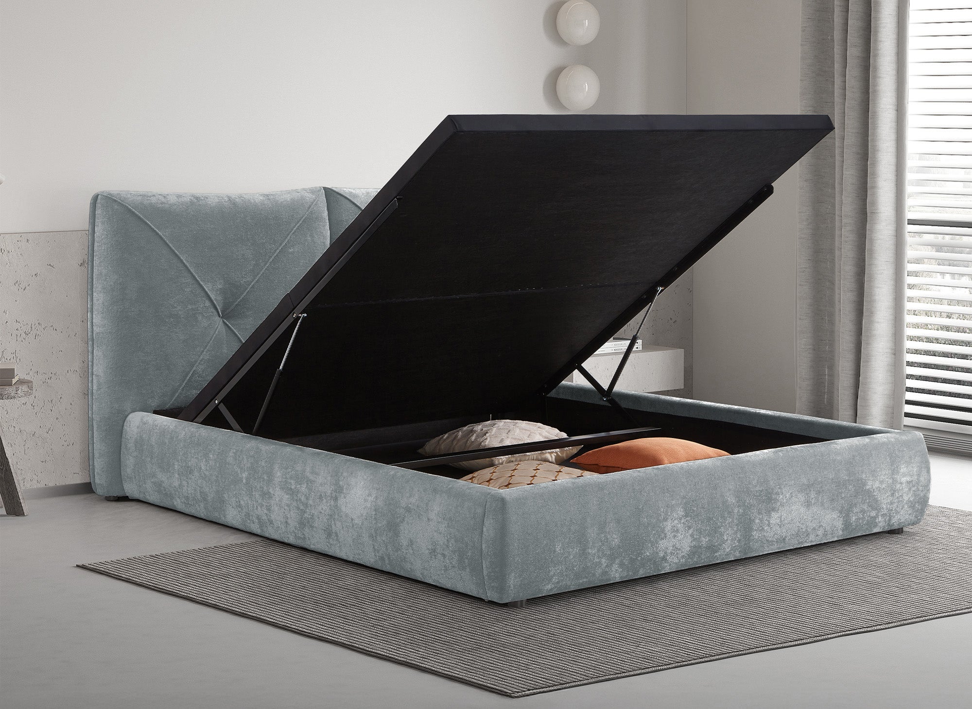 NOAH weiches graues Frottee-Bett mit Stauraum 160x200 cm