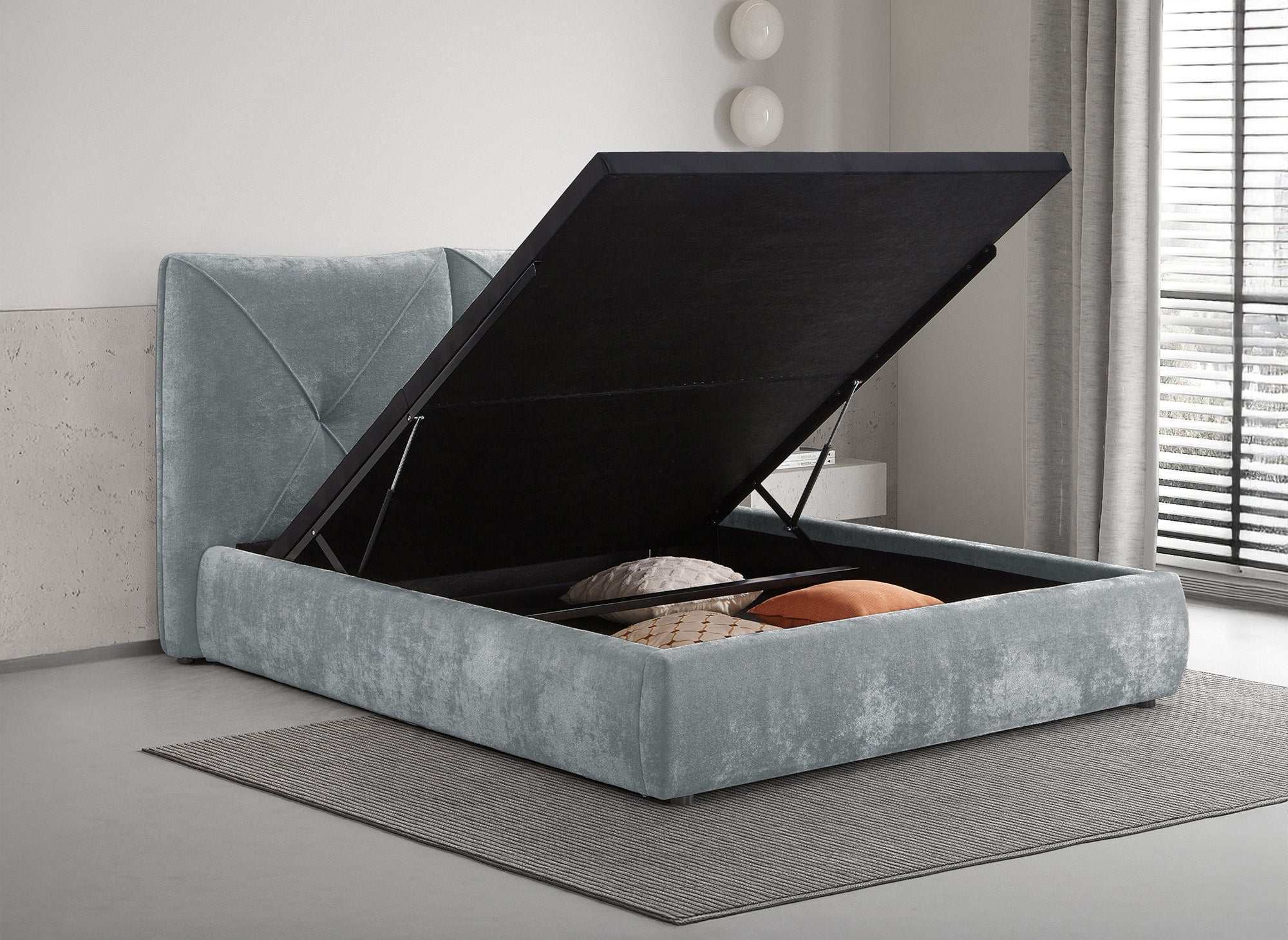 NOAH weiches graues Frottee-Bett mit Stauraum 140x190 cm