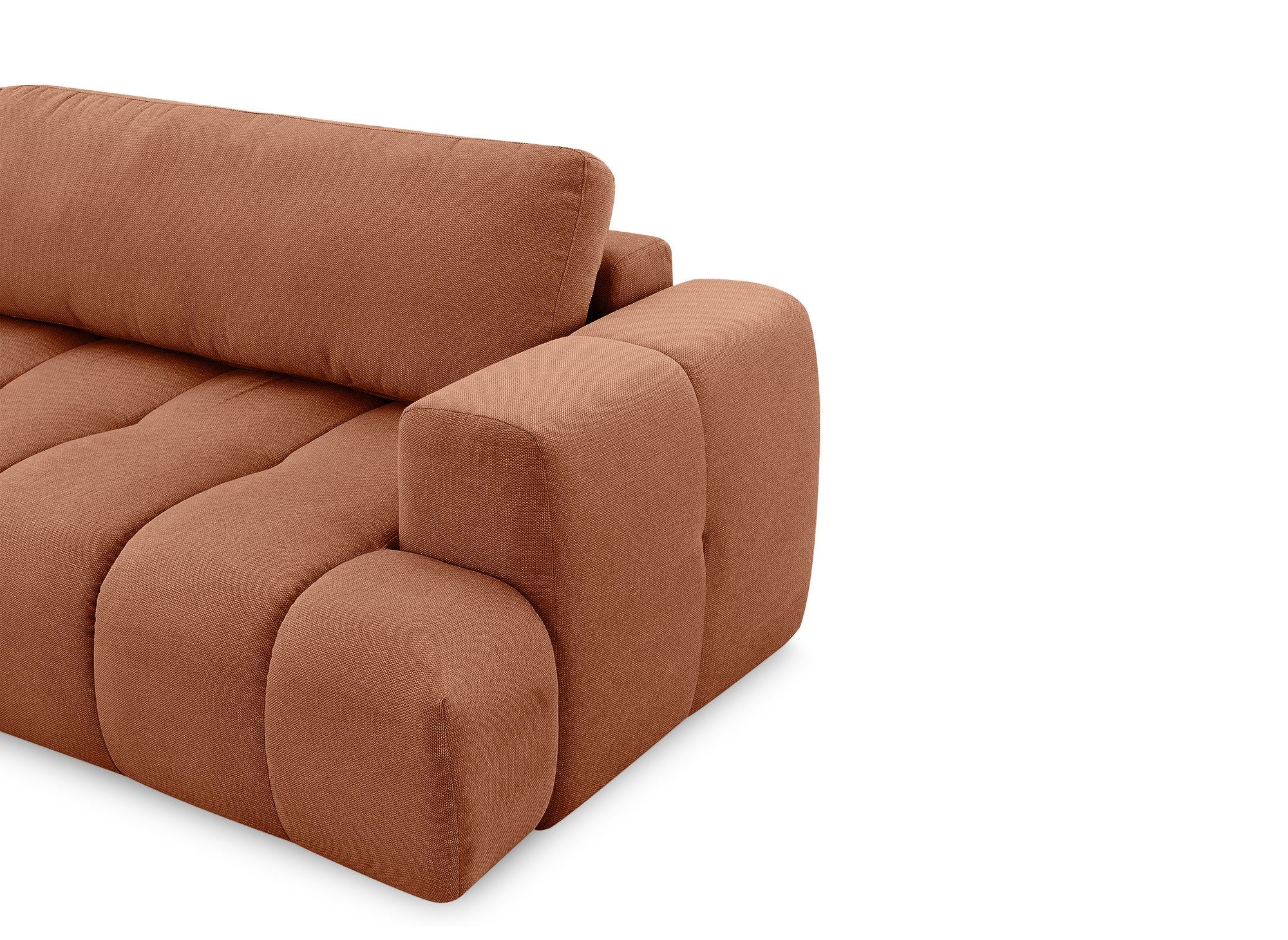 HAVEN Ecksofa aus Terrakotta-Stoff mit Stauraum – Linke Ecke