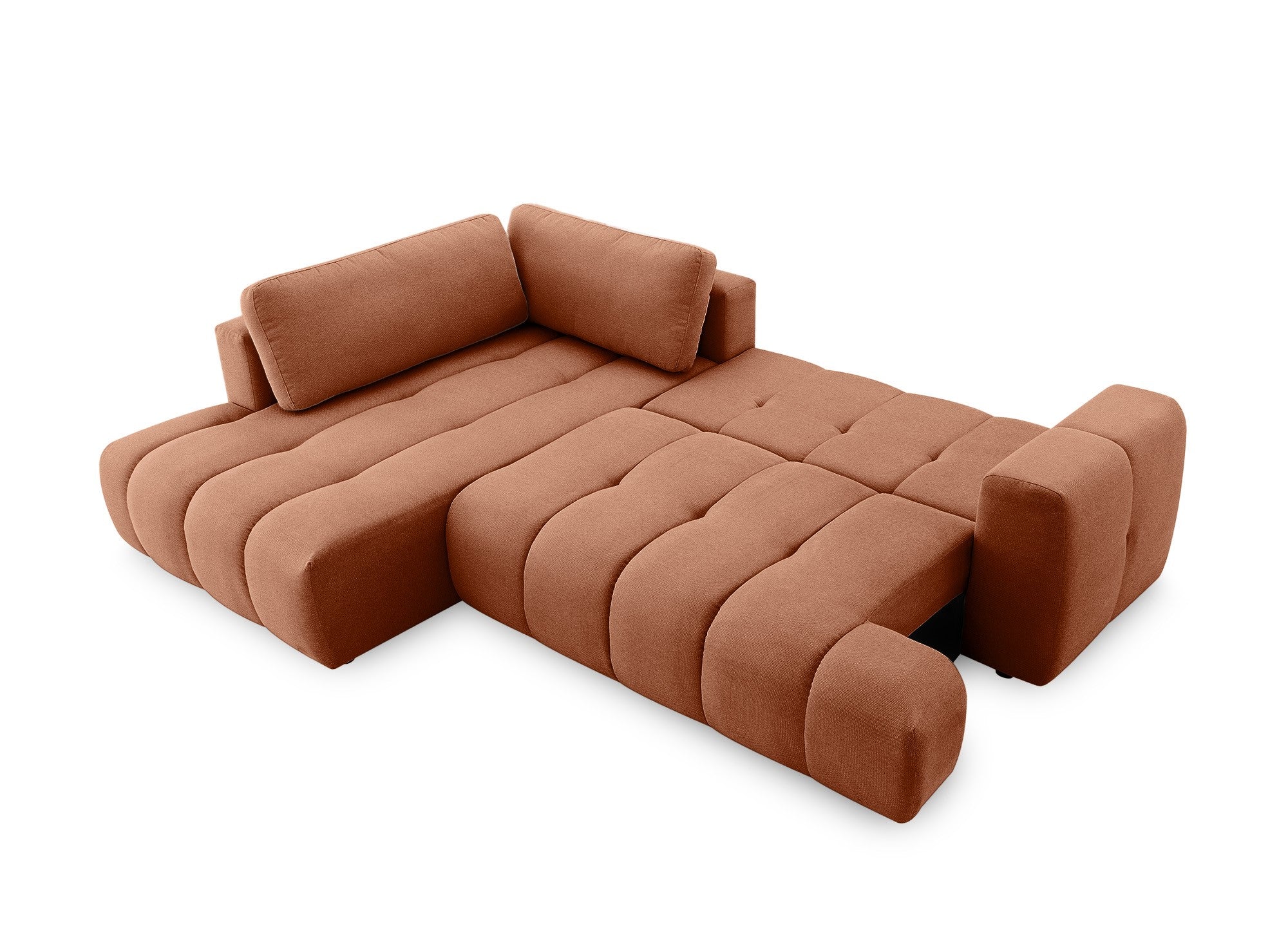 HAVEN Ecksofa aus Terrakotta-Stoff mit Stauraum – Linke Ecke