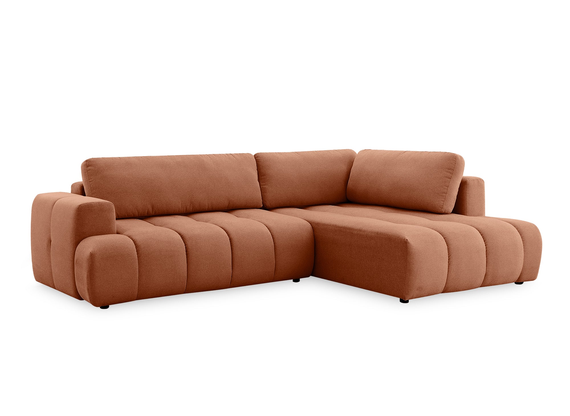 HAVEN Ecksofa aus Terrakotta-Stoff mit Stauraum – rechtwinklig