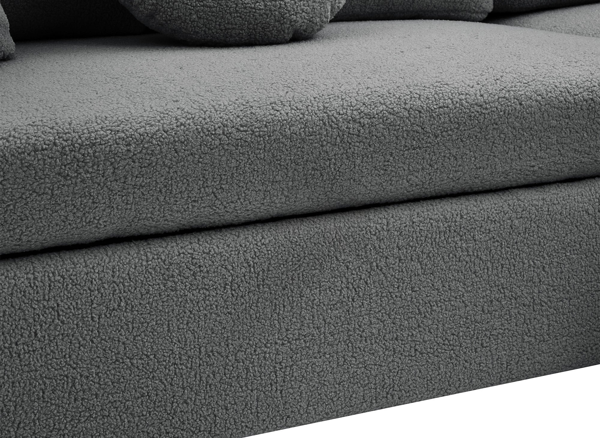 GREGORY umwandelbares und wendbares Ecksofa mit Stauraum aus dunkelgrauem Bouclé-Stoff