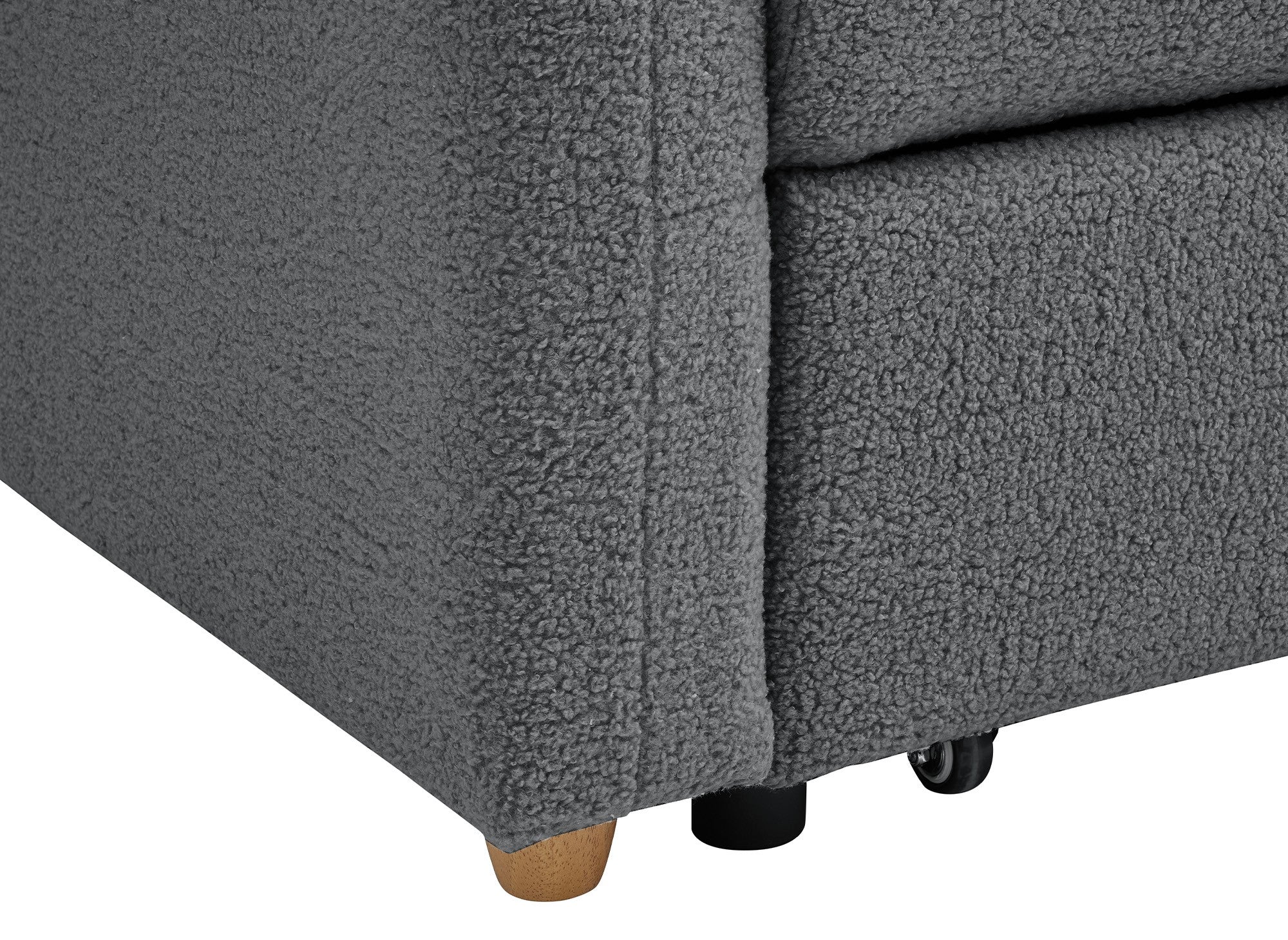 GREGORY umwandelbares und wendbares Ecksofa mit Stauraum aus dunkelgrauem Bouclé-Stoff