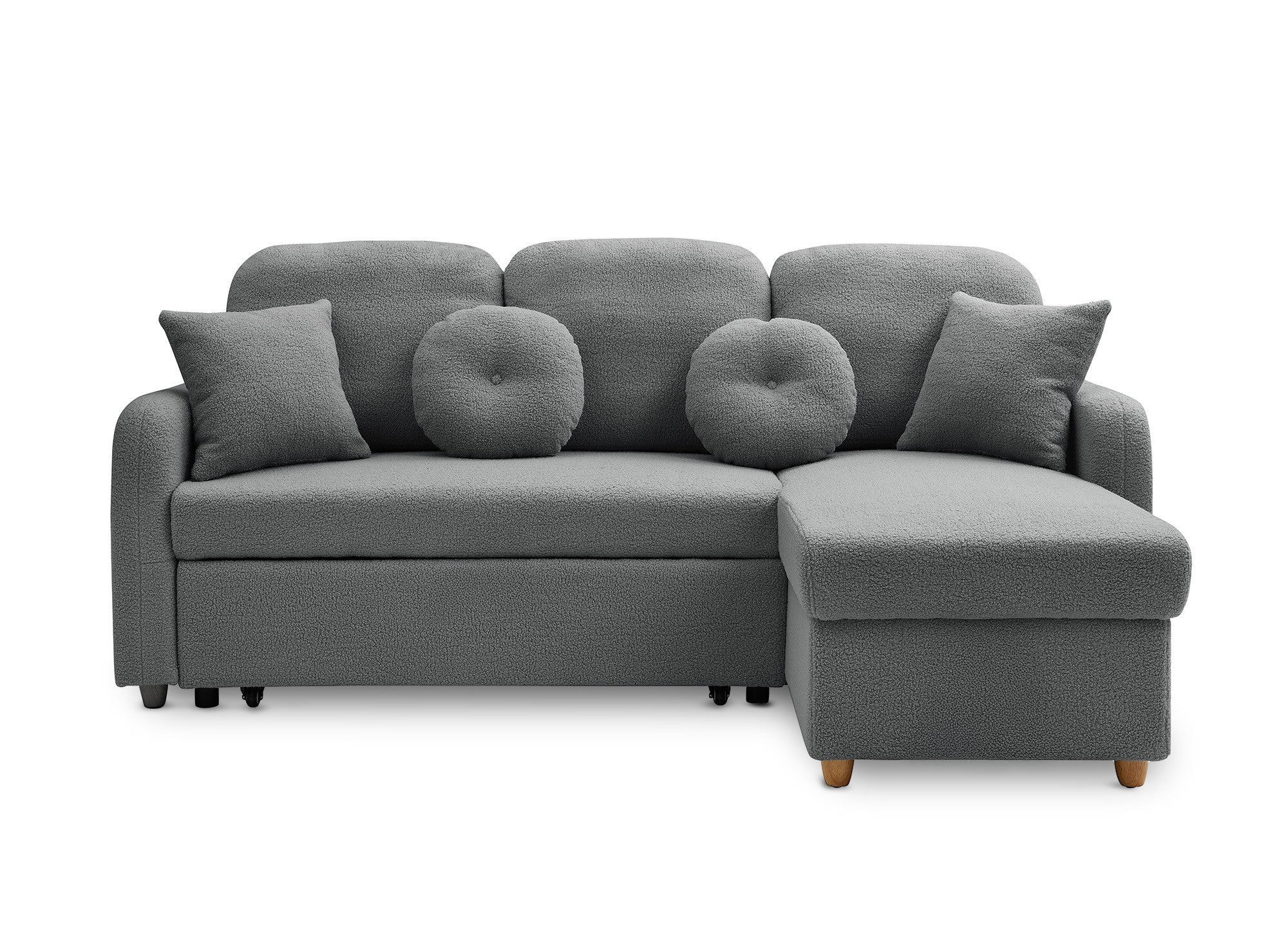 GREGORY umwandelbares und wendbares Ecksofa mit Stauraum aus dunkelgrauem Bouclé-Stoff