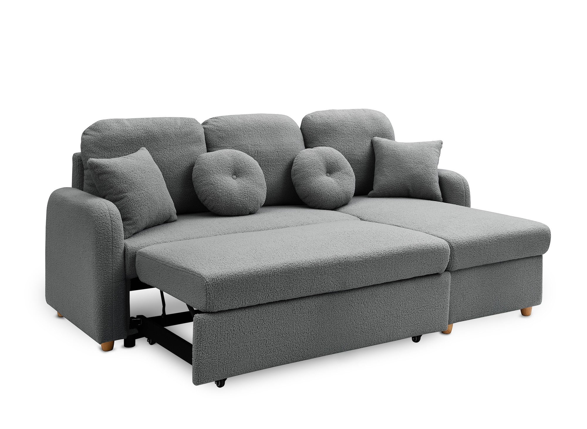 GREGORY umwandelbares und wendbares Ecksofa mit Stauraum aus dunkelgrauem Bouclé-Stoff