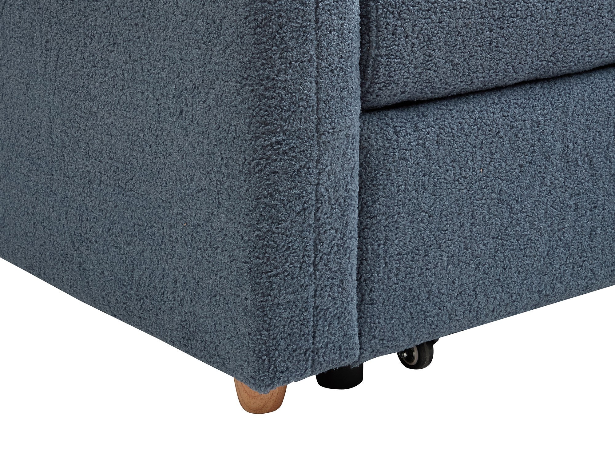 GREGORY umwandelbares und wendbares Ecksofa mit Stauraum aus blauem Bouclé-Stoff