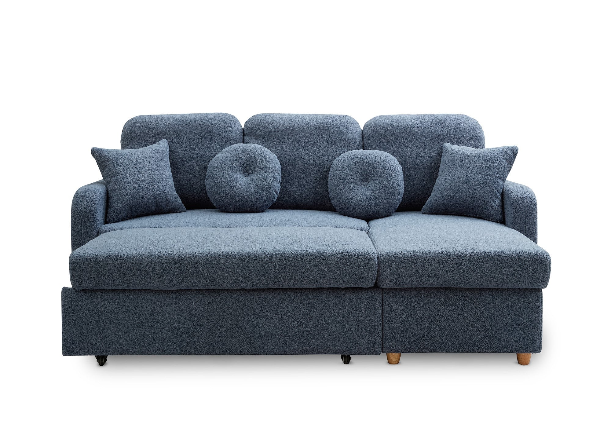 GREGORY umwandelbares und wendbares Ecksofa mit Stauraum aus blauem Bouclé-Stoff