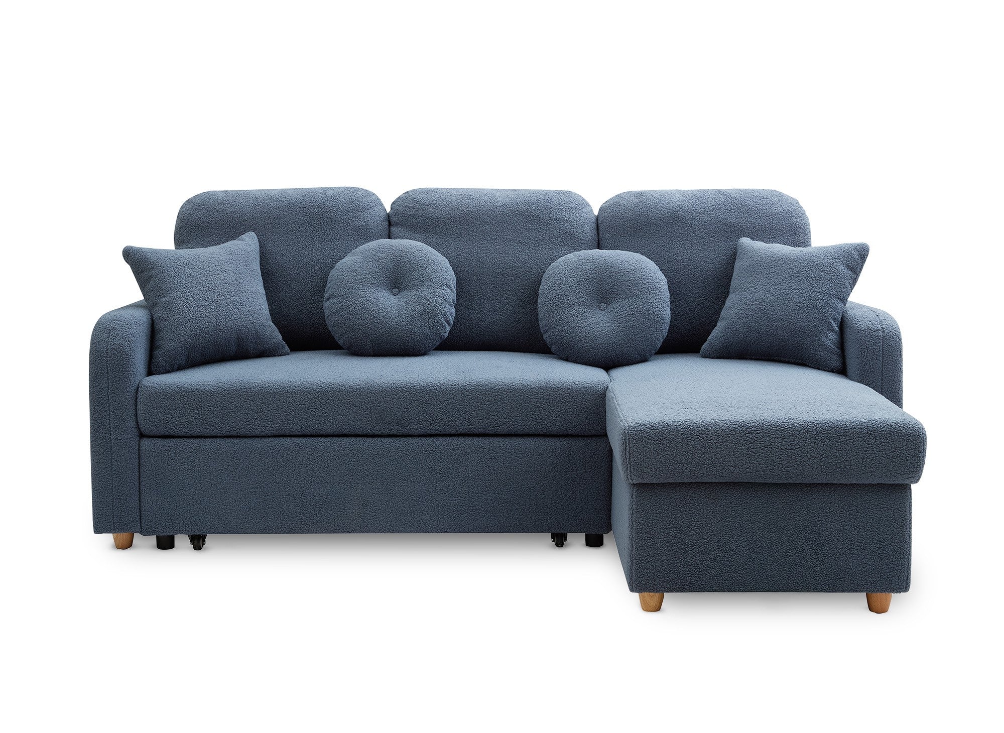 GREGORY umwandelbares und wendbares Ecksofa mit Stauraum aus blauem Bouclé-Stoff