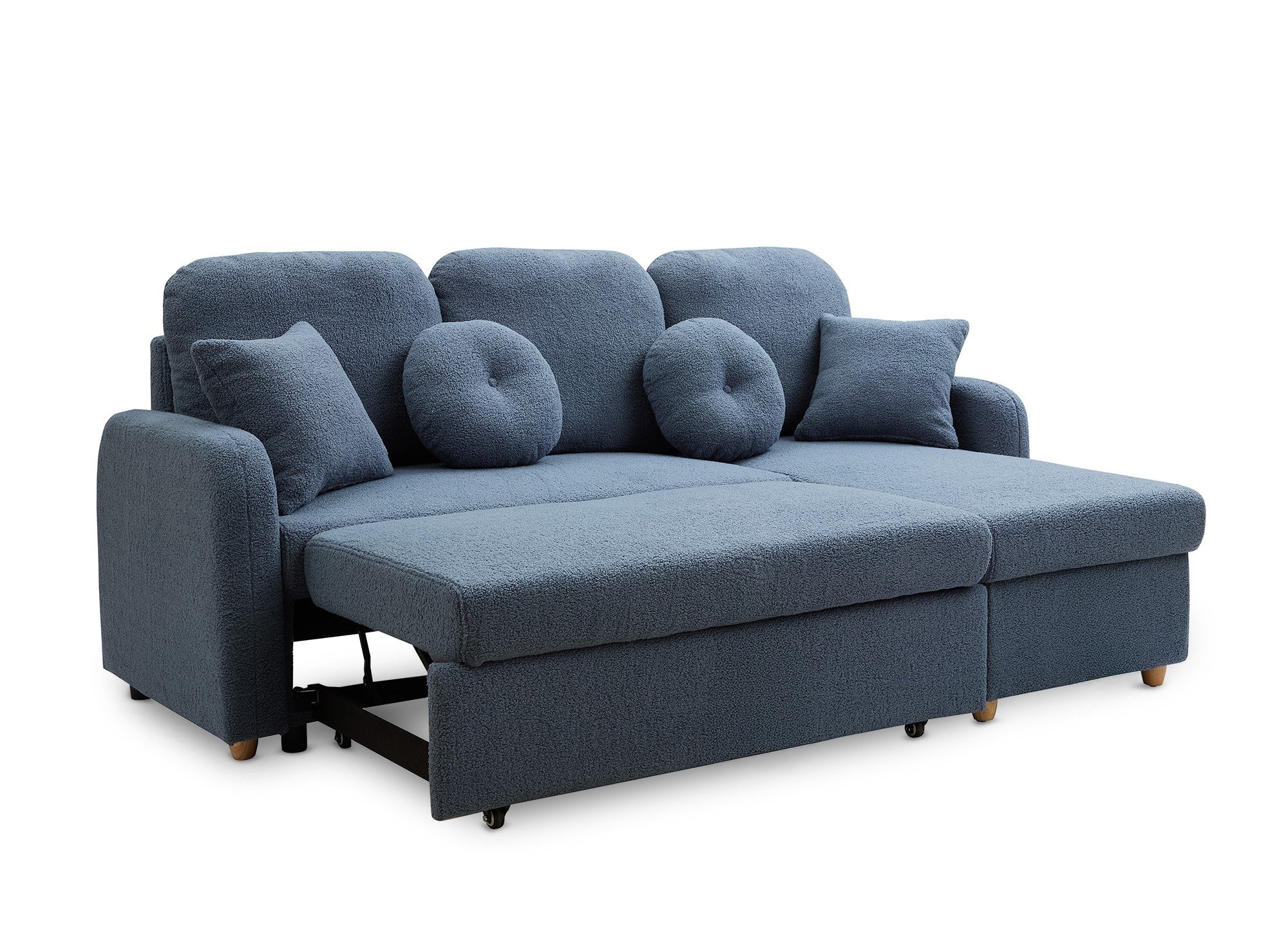 GREGORY umwandelbares und wendbares Ecksofa mit Stauraum aus blauem Bouclé-Stoff