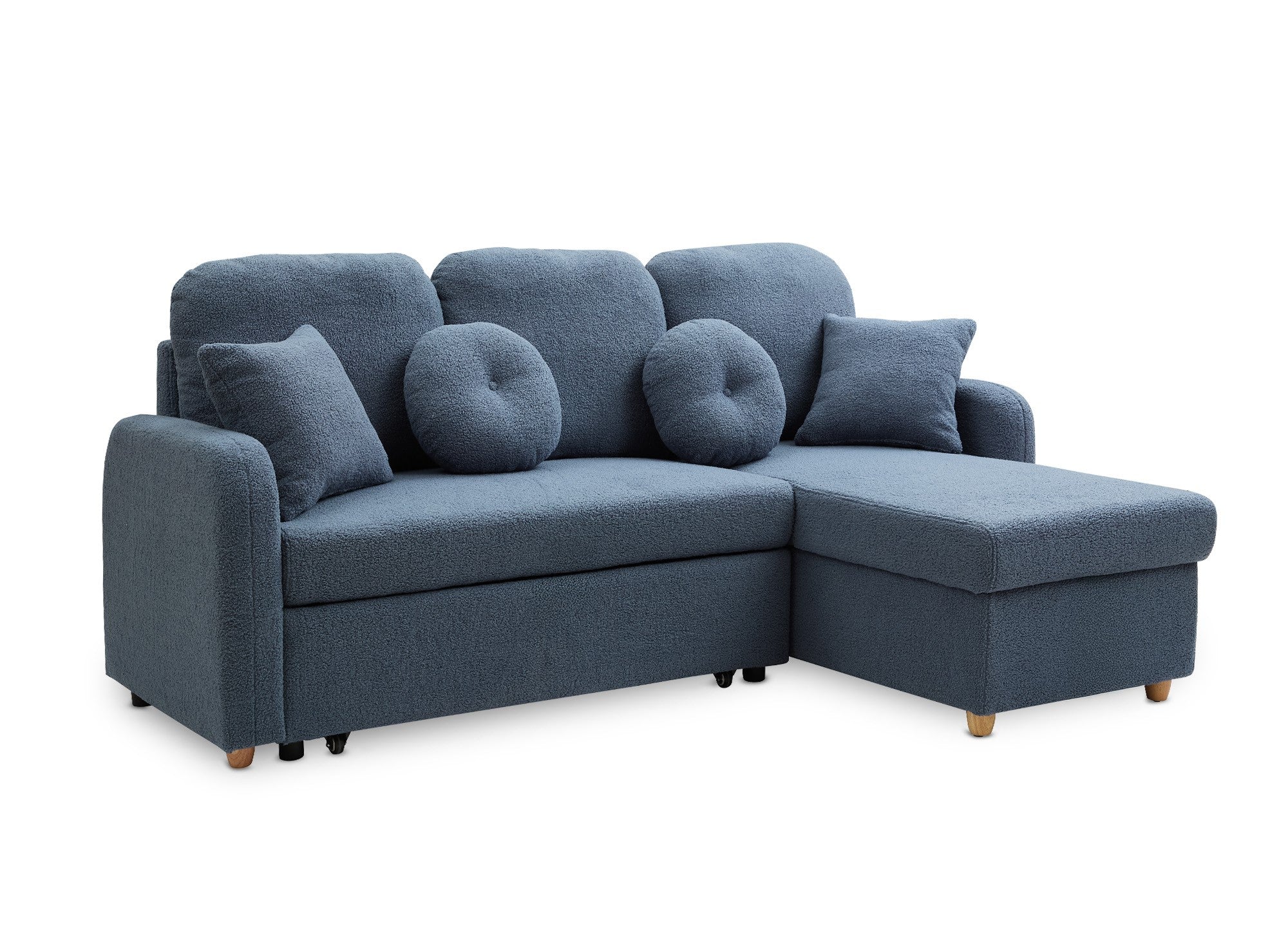 GREGORY umwandelbares und wendbares Ecksofa mit Stauraum aus blauem Bouclé-Stoff