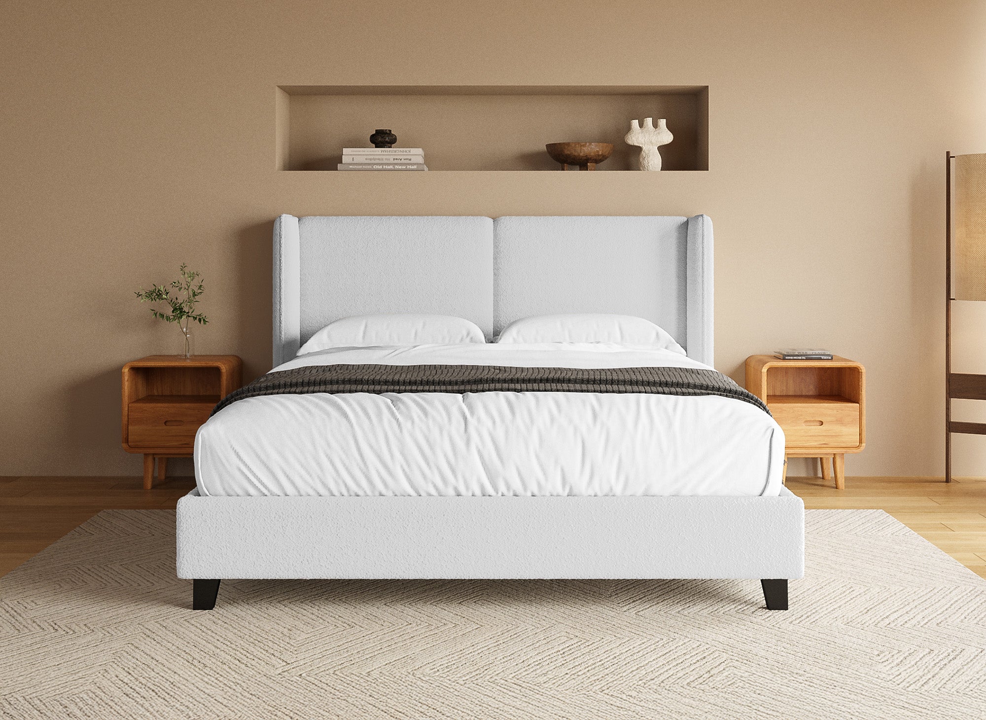 Doppelbett in hellgrauem Schaffell-Effekt 160x200 cm KAYDEN