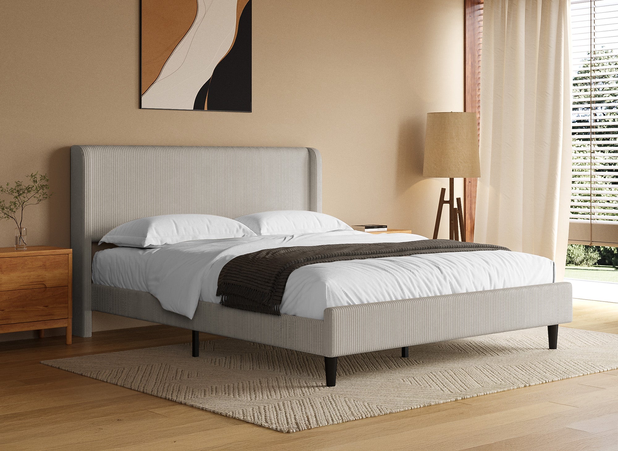 LEVY dickes taupefarbenes Cord-Doppelbett 160x200cm