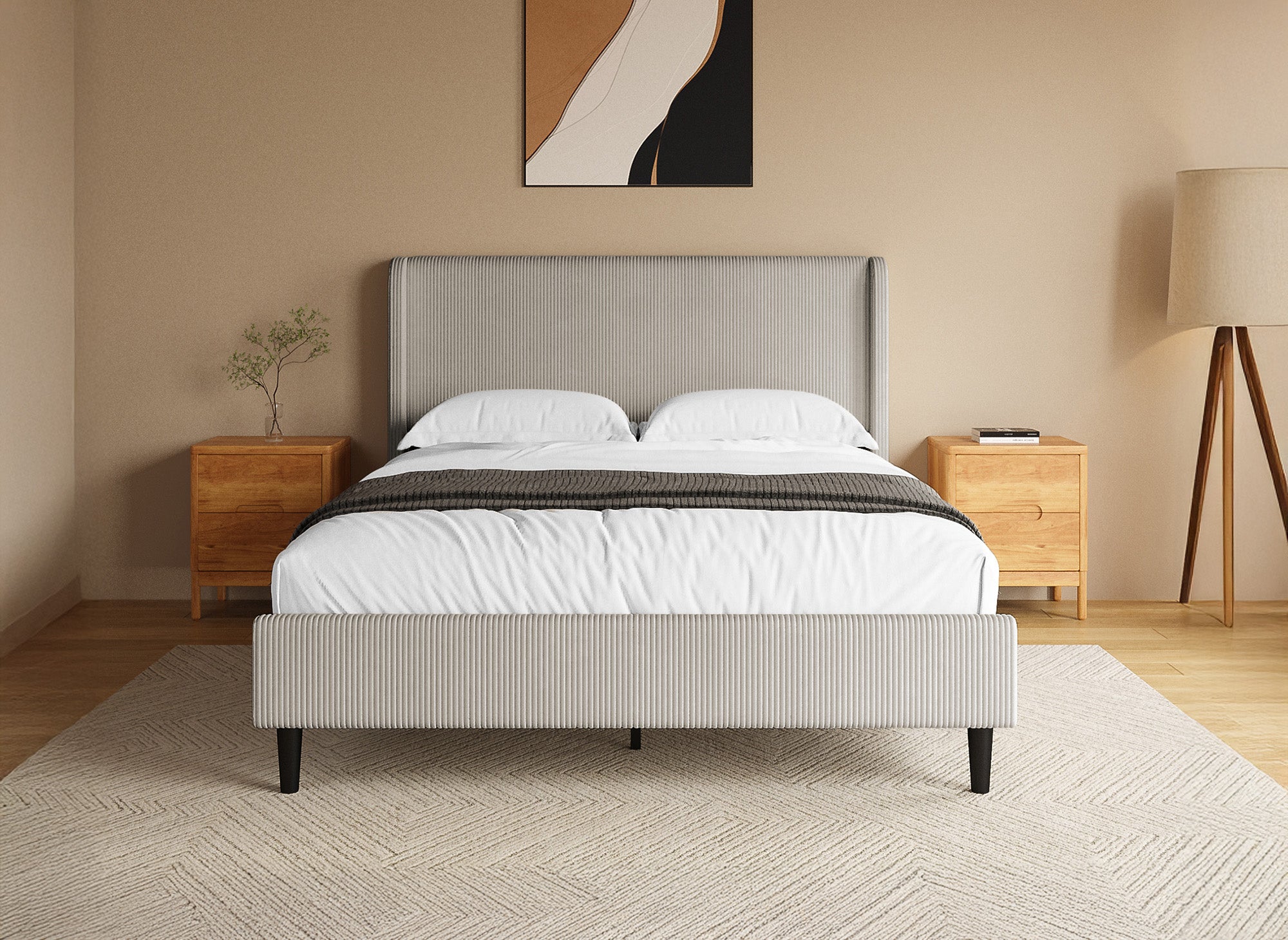 LEVY dickes taupefarbenes Cord-Doppelbett 140x190cm