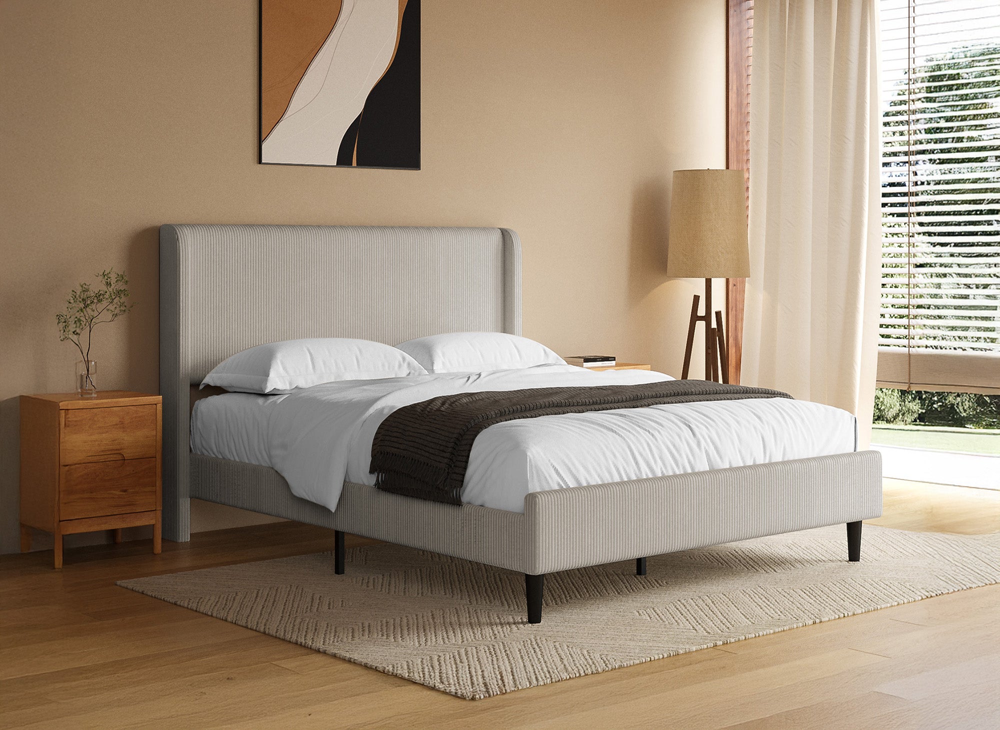 LEVY dickes taupefarbenes Cord-Doppelbett 140x190cm