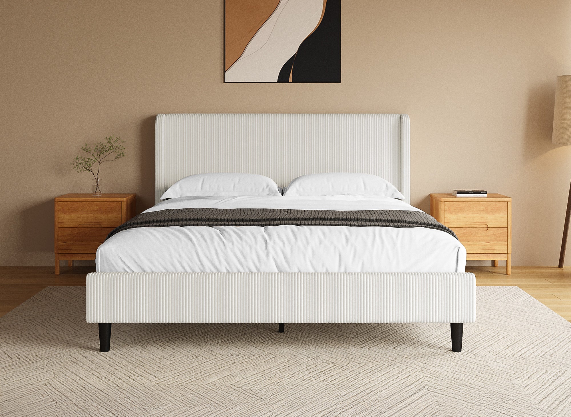LEVY Doppelbett aus dickem, beigefarbenem Cord 160x200cm