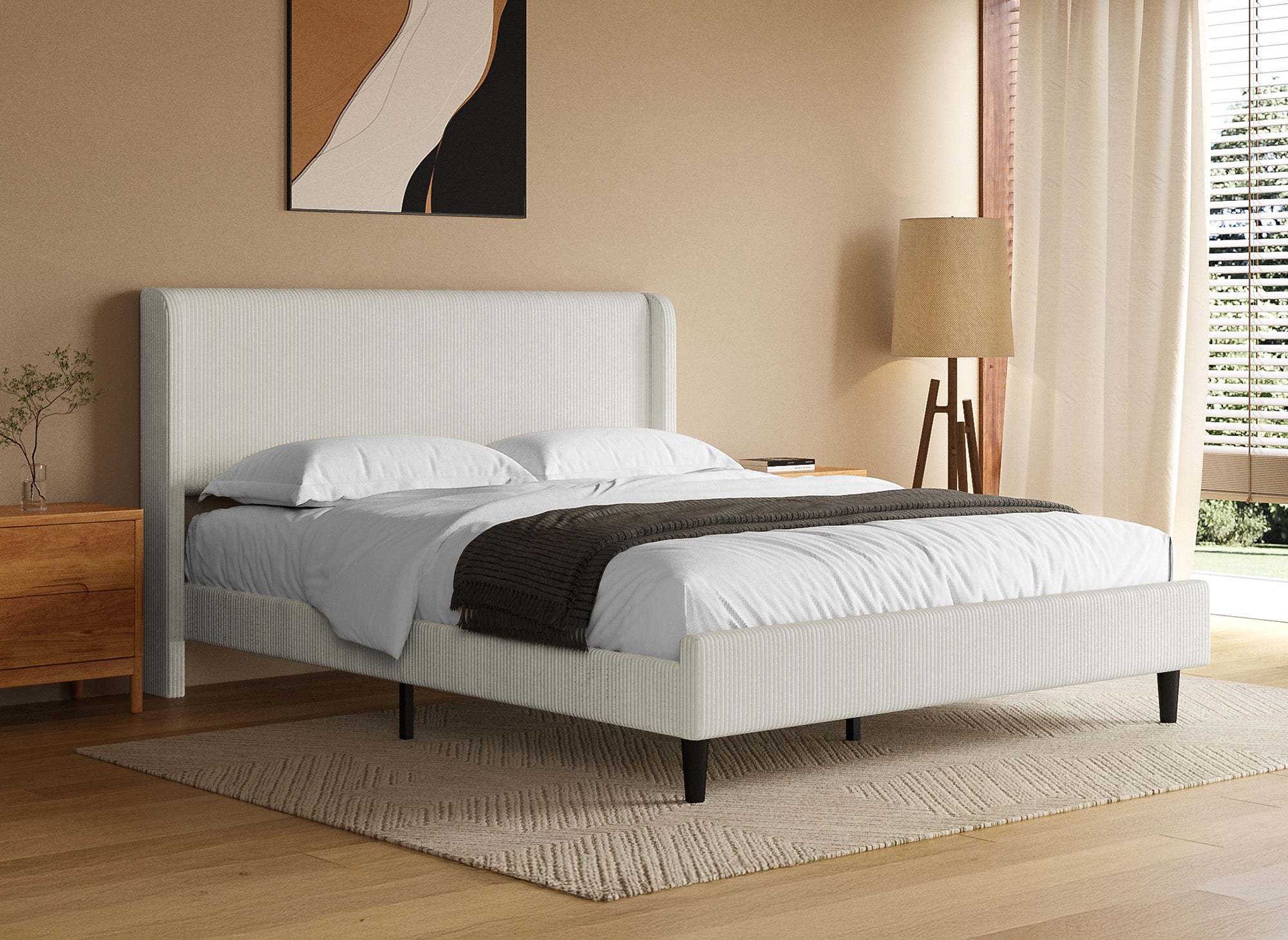 LEVY Doppelbett aus dickem, beigefarbenem Cord 160x200cm