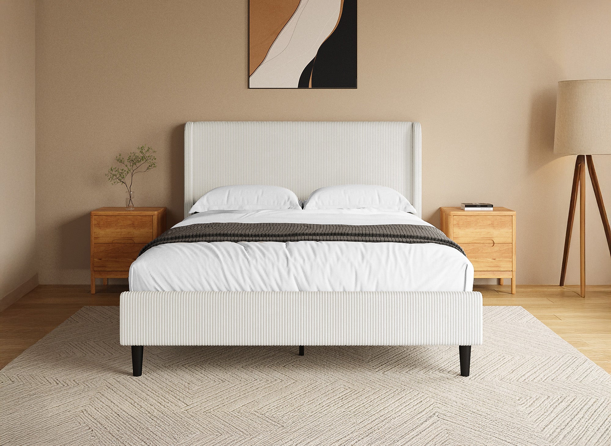 LEVY Doppelbett aus dickem, beigefarbenem Cord 140x190cm