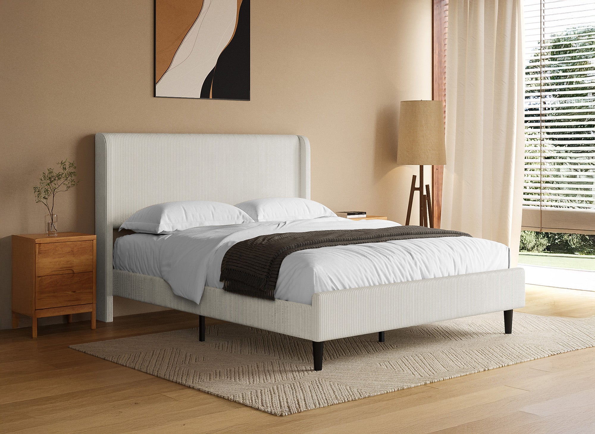 LEVY Doppelbett aus dickem, beigefarbenem Cord 140x190cm