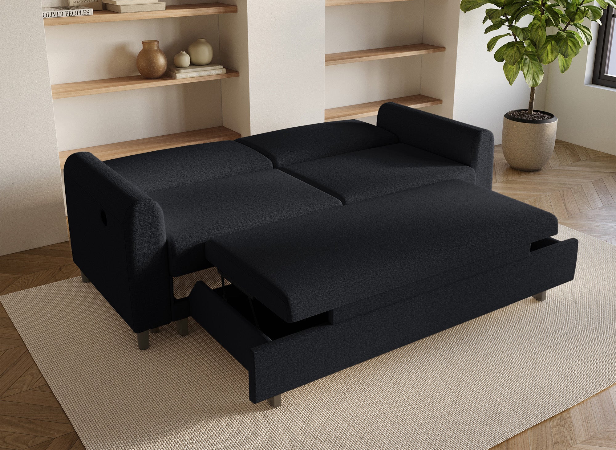 ROSS 3-Sitzer-Schlafsofa aus schwarzem Leinenstoff
