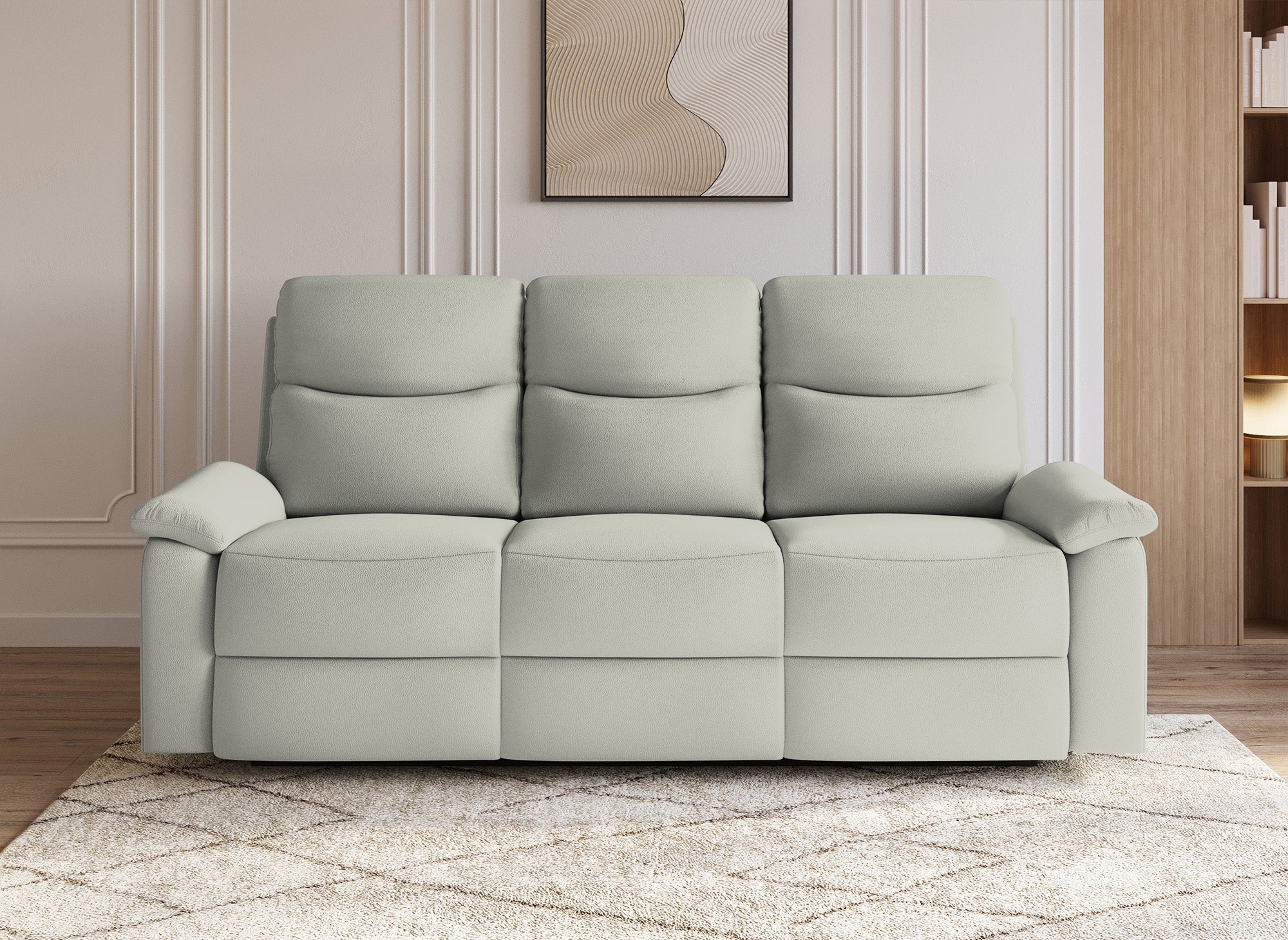 JACOB 3-Sitzer Relaxsofa in hellgrauer Kunstlederoptik