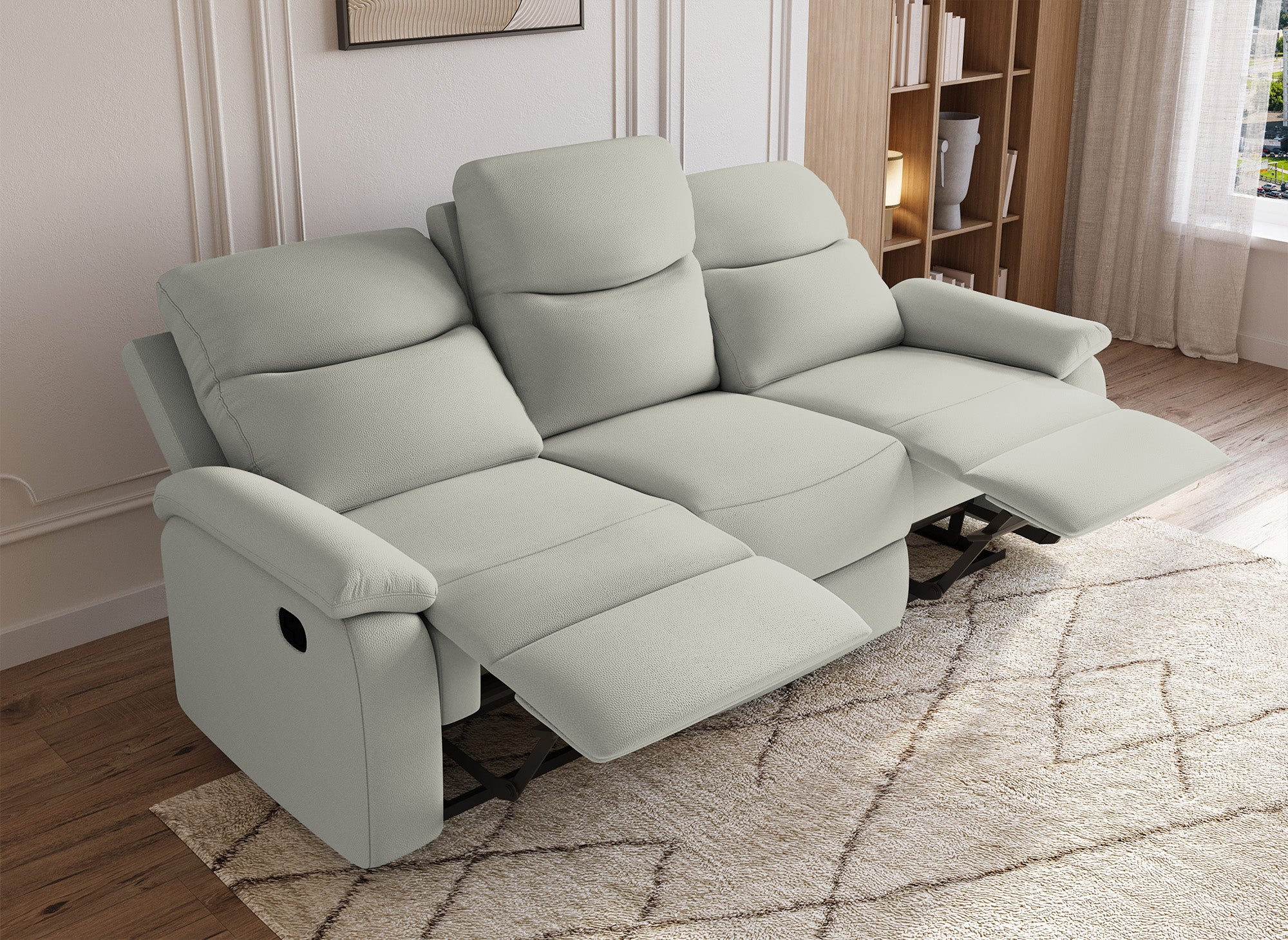 JACOB 3-Sitzer Relaxsofa in hellgrauer Kunstlederoptik