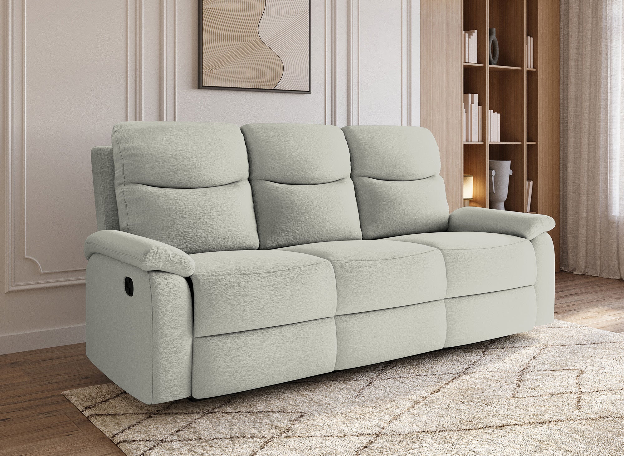 JACOB 3-Sitzer Relaxsofa in hellgrauer Kunstlederoptik