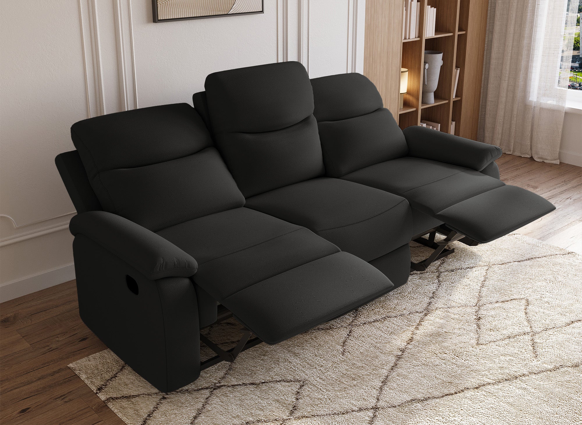 JACOB 3-Sitzer-Relaxsofa in schwarzem Kunstledereffekt