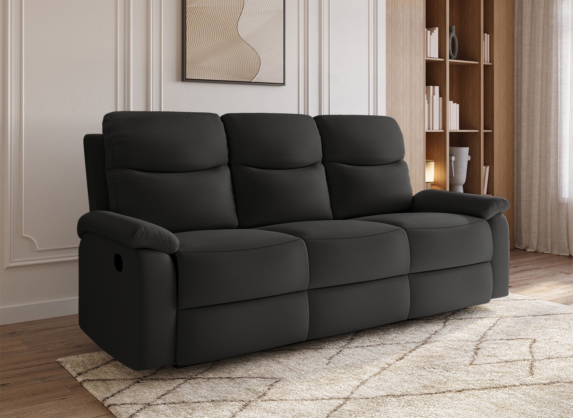 JACOB 3-Sitzer-Relaxsofa in schwarzem Kunstledereffekt