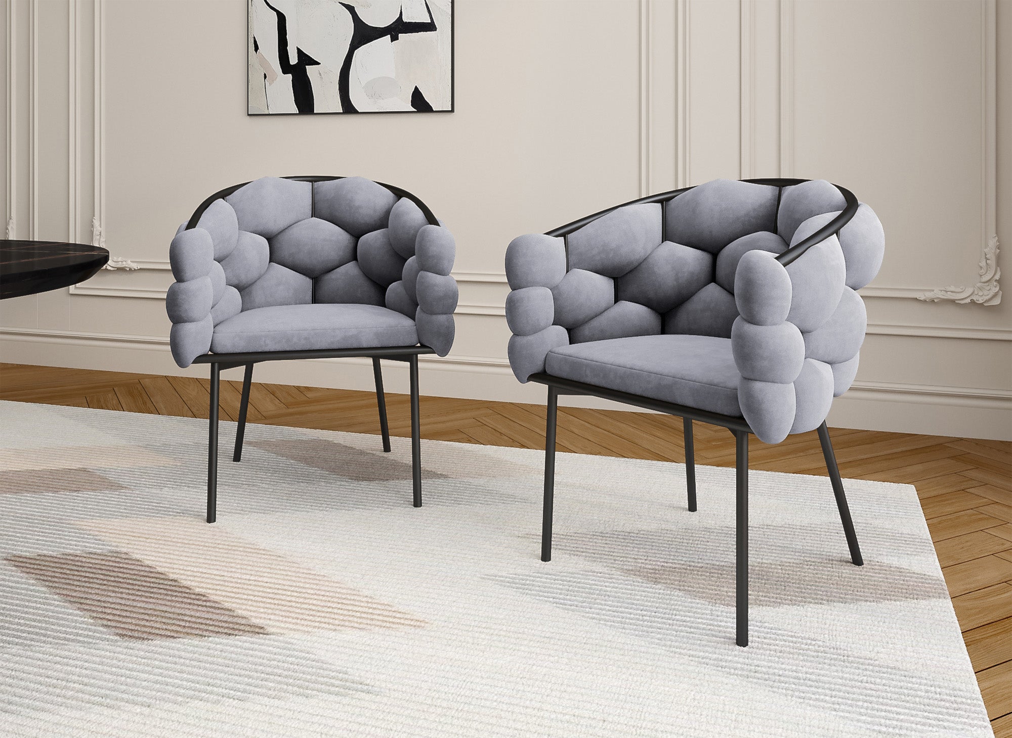 2er-Set graue Samtstühle mit schwarzen Metallbeinen CHARLOTTE