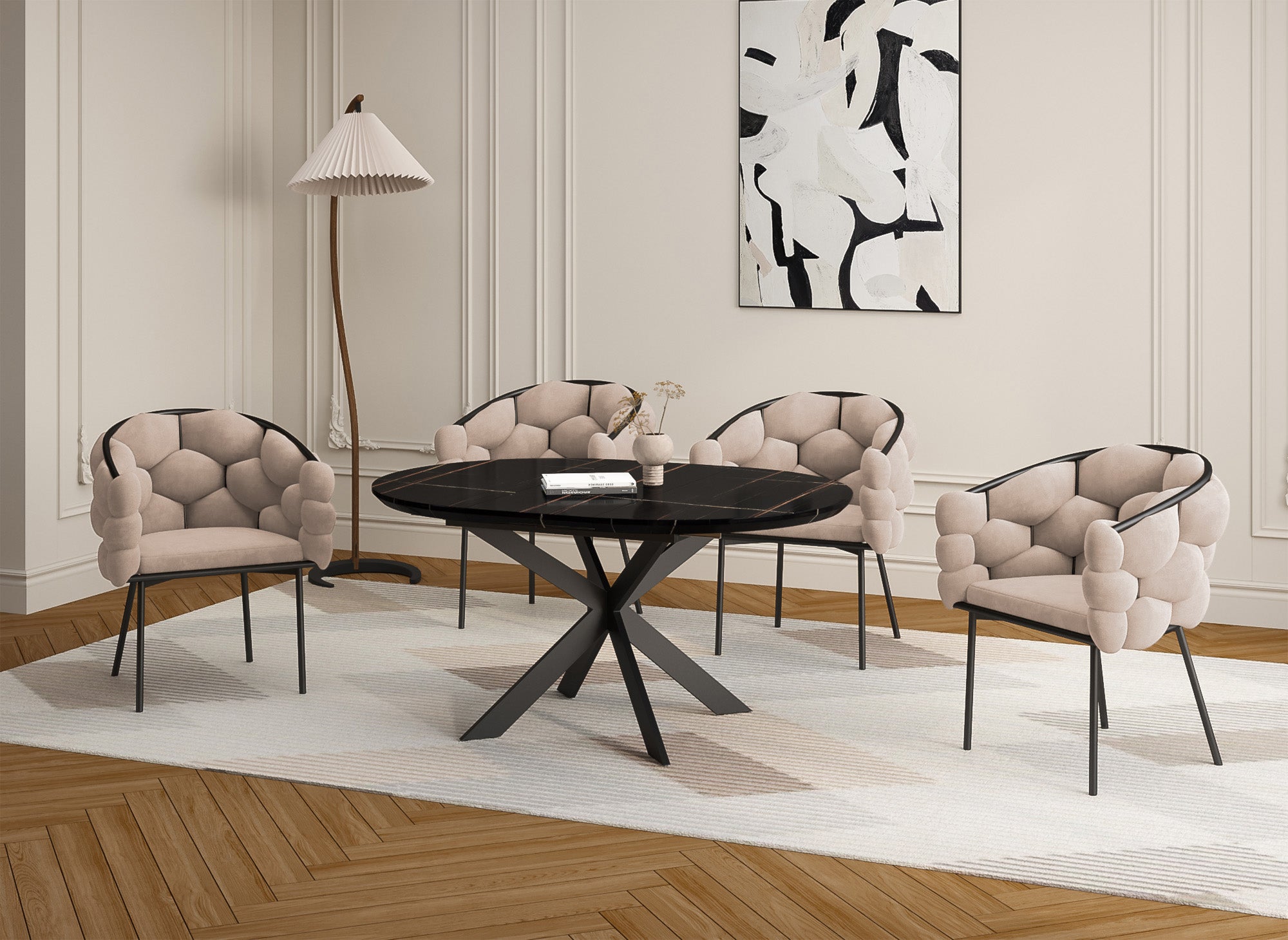 2er-Set taupefarbene Samtstühle mit schwarzen Metallbeinen CHARLOTTE