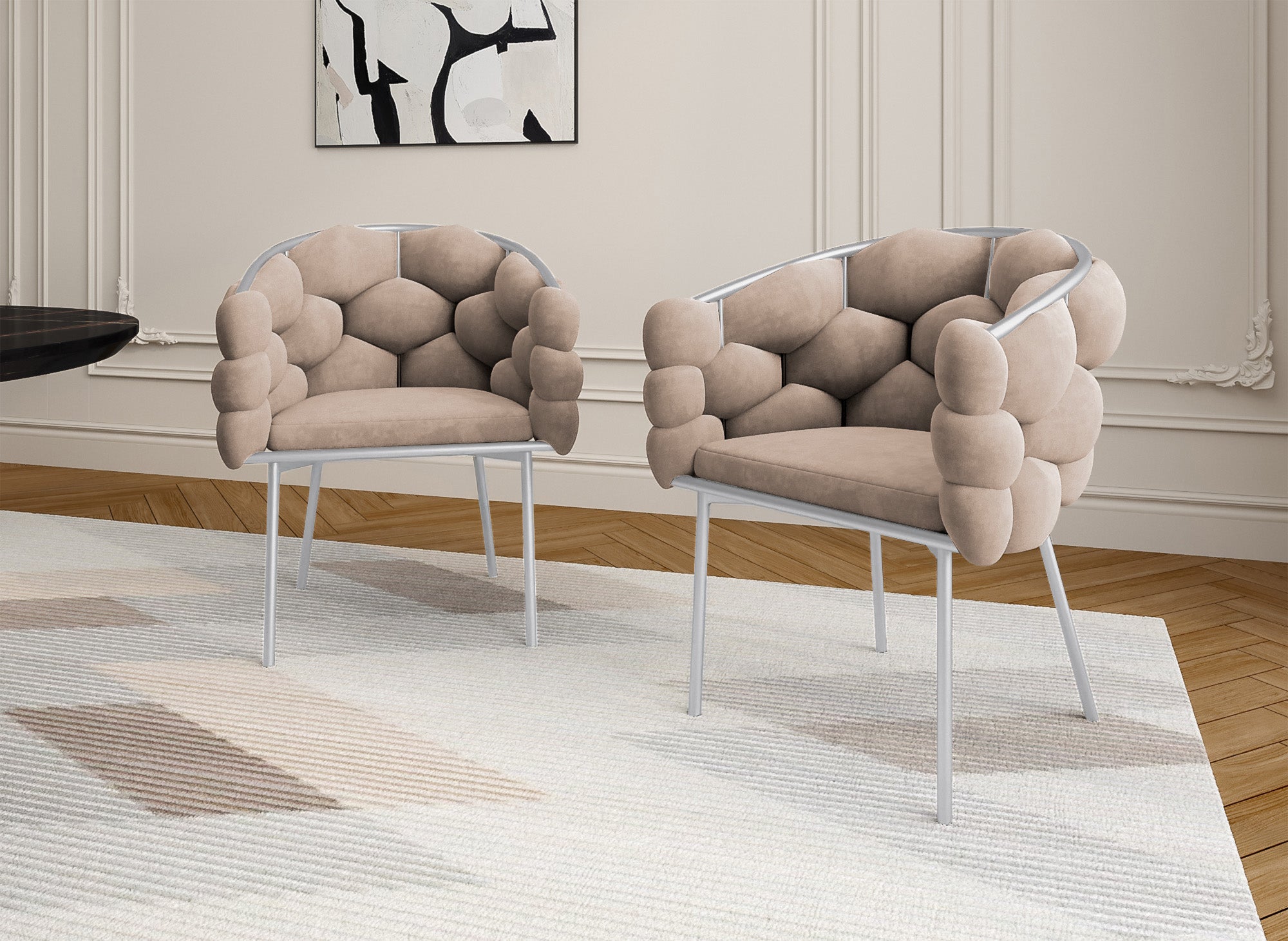 2er-Set beige Samtstühle mit silbernen Metallbeinen CHARLOTTE