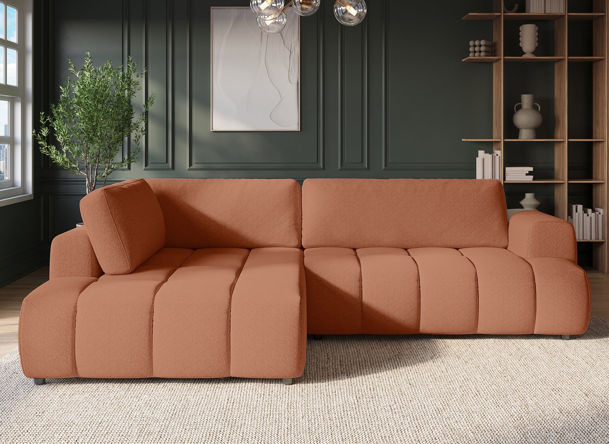 HAVEN Ecksofa aus Terrakotta-Stoff mit Stauraum – Linke Ecke