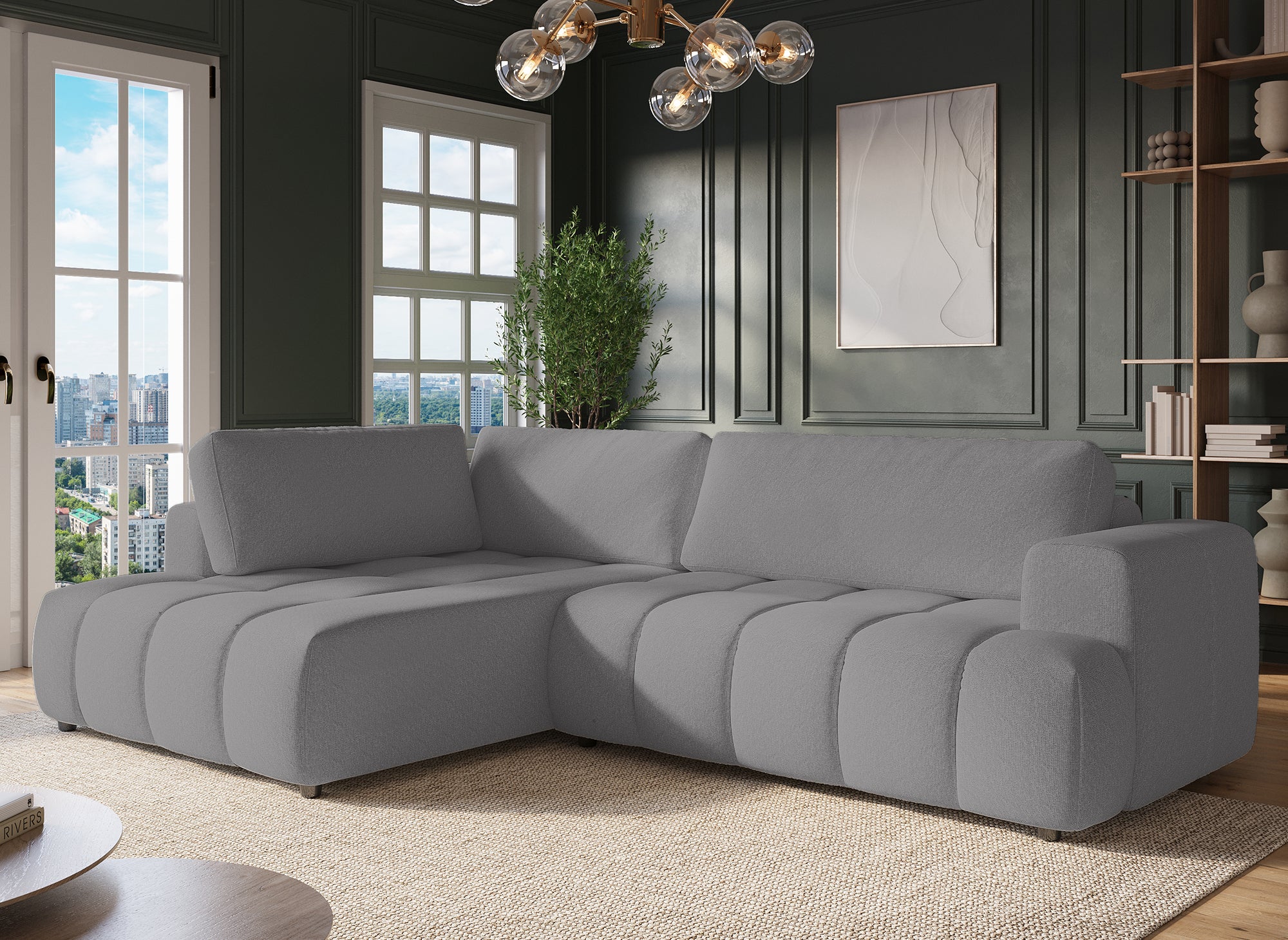 HAVEN Ecksofa mit Bettfunktion und Stauraum, grau, linke Ecke