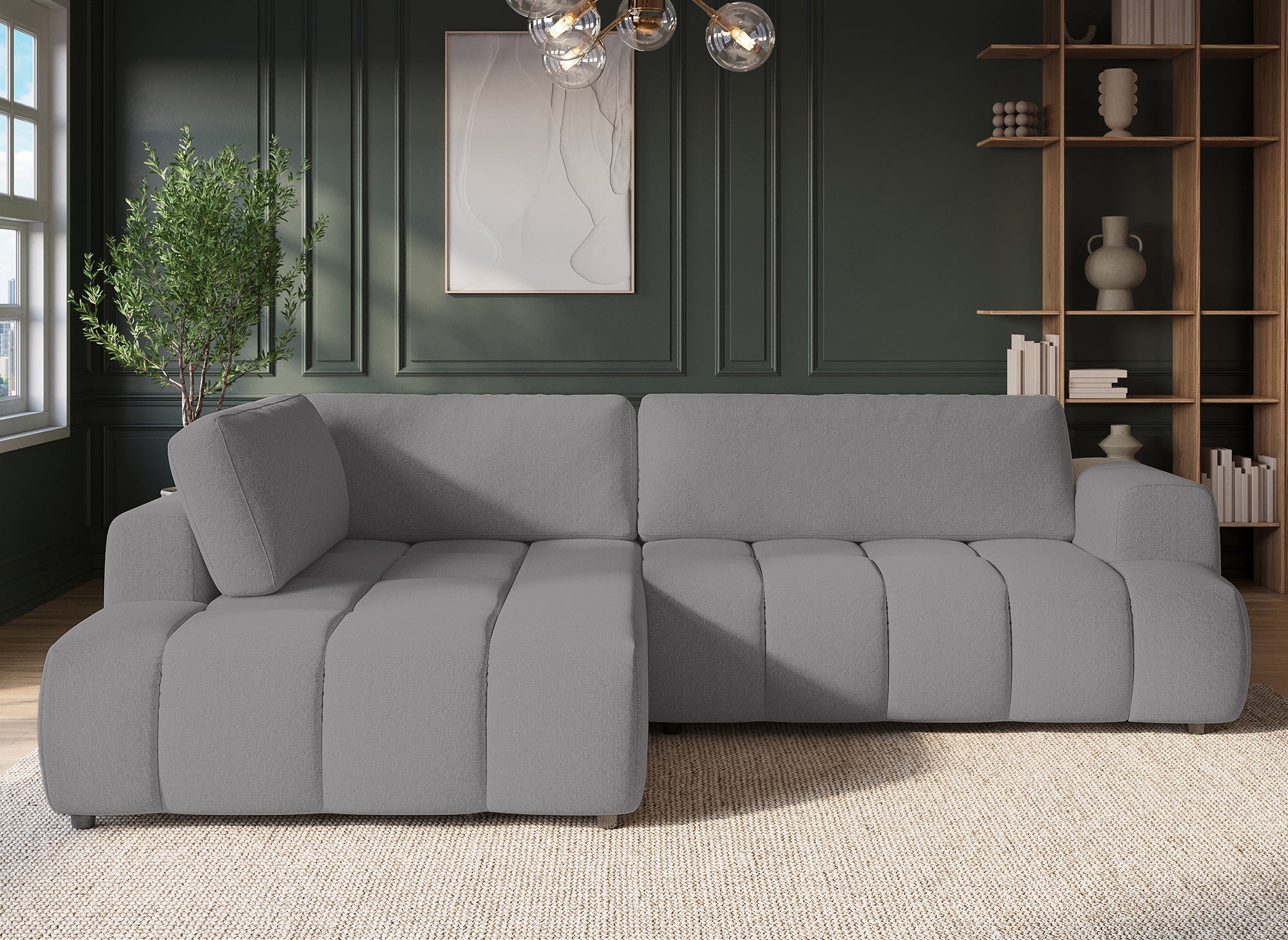 HAVEN Ecksofa mit Bettfunktion und Stauraum, grau, linke Ecke