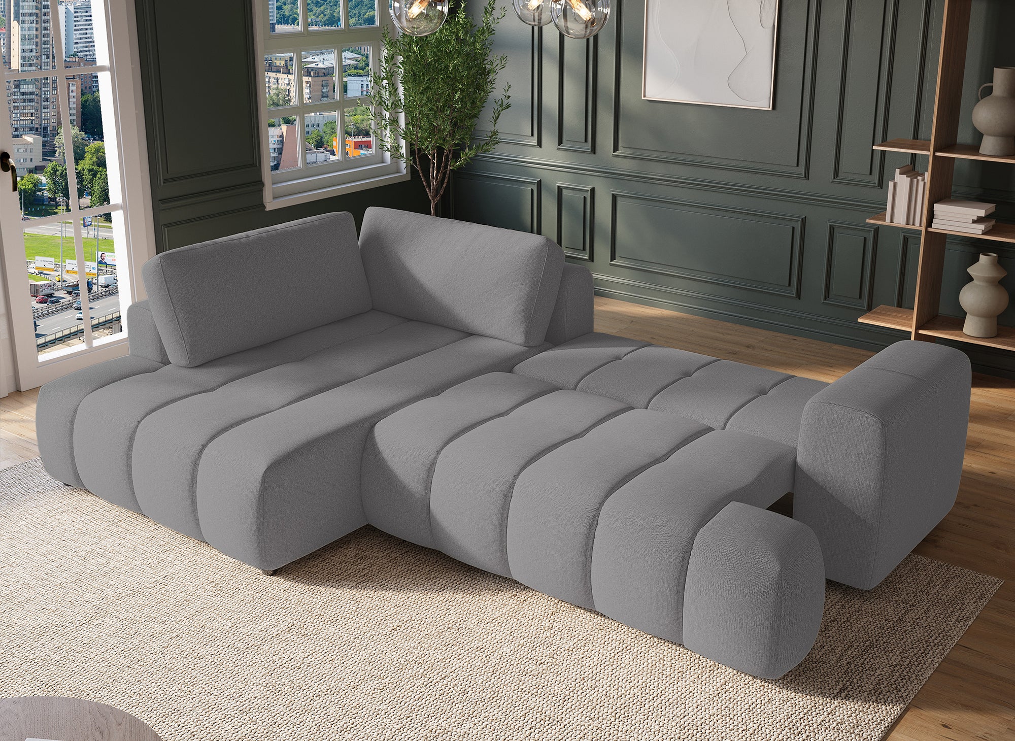 HAVEN Ecksofa mit Bettfunktion und Stauraum, grau, linke Ecke
