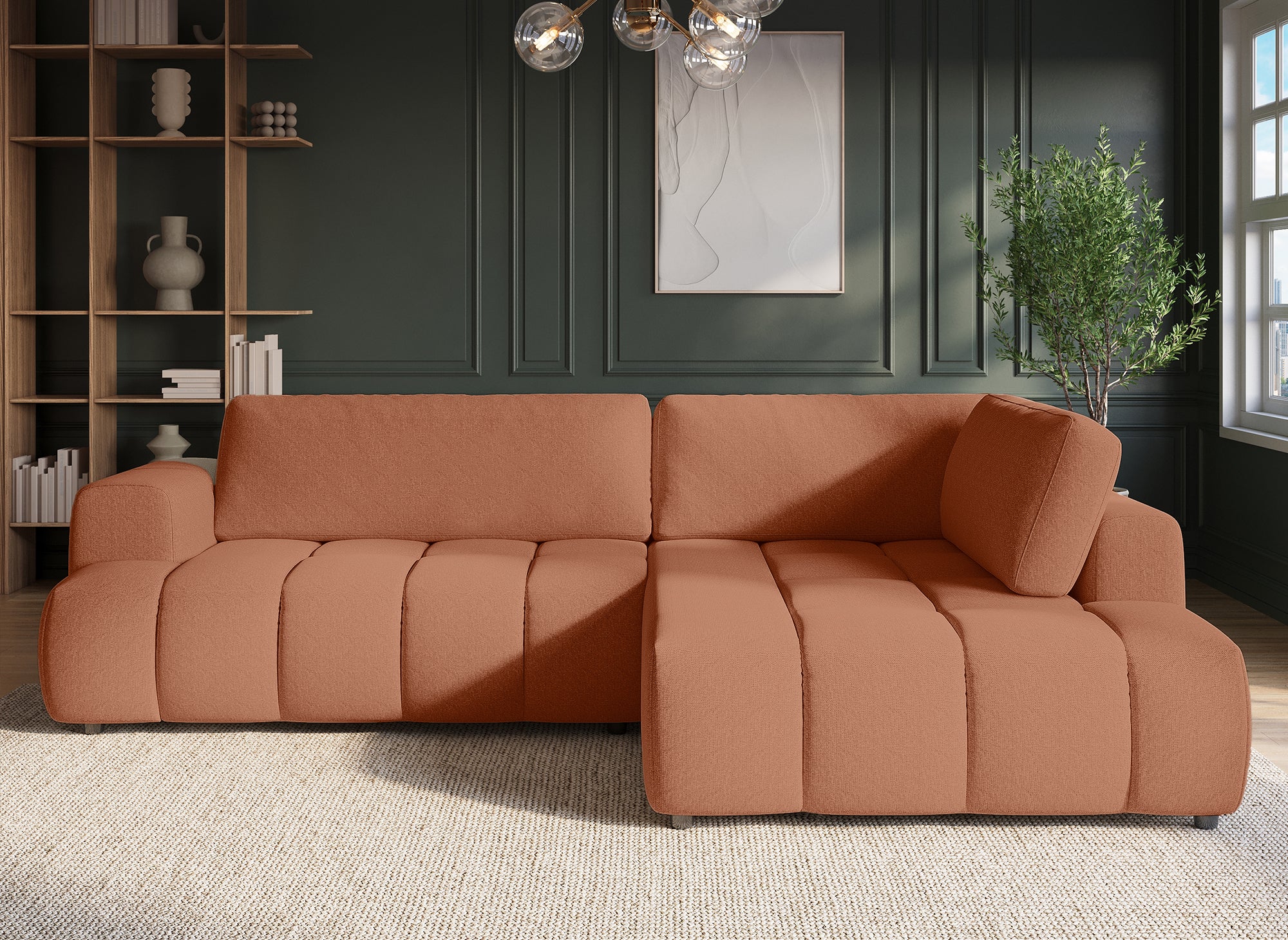 HAVEN Ecksofa aus Terrakotta-Stoff mit Stauraum – rechtwinklig