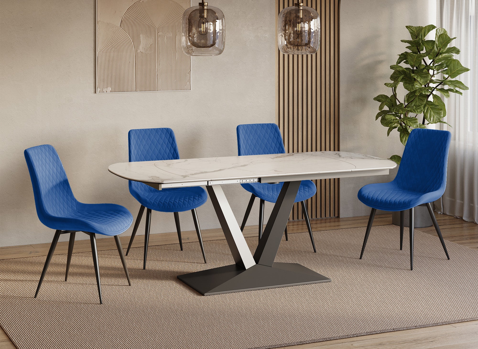 2er-Set YOLA Designer-Stühle aus blauem Samt