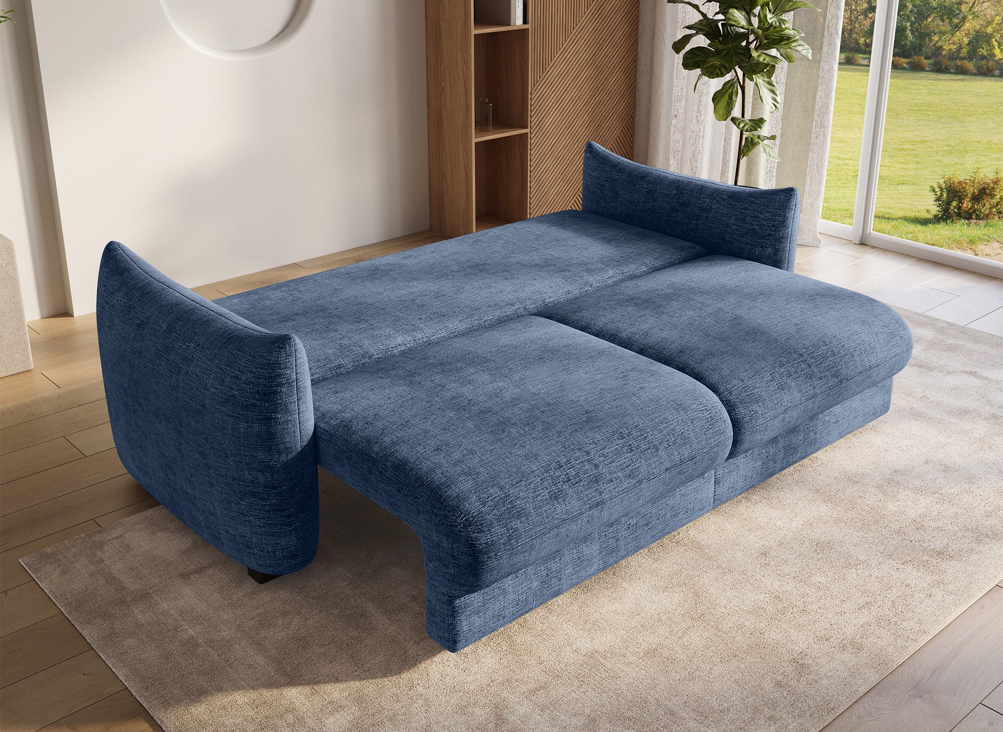 COLBY 3-Sitzer-Sofa aus blau meliertem Samt mit Stauraum