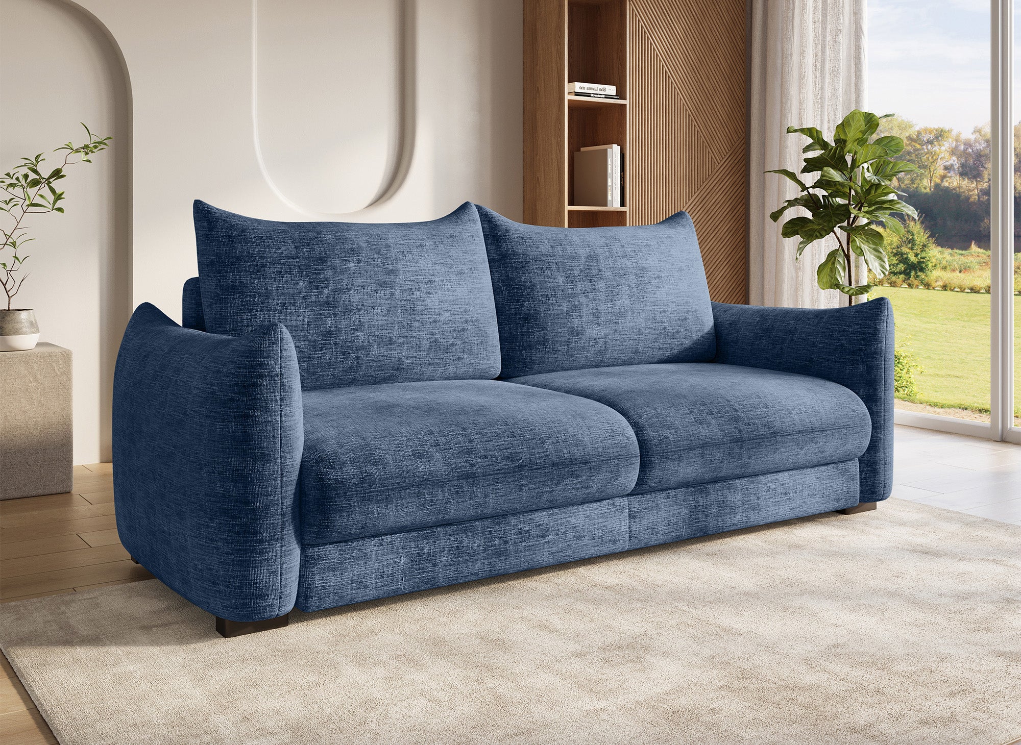 COLBY 3-Sitzer-Sofa aus blau meliertem Samt mit Stauraum
