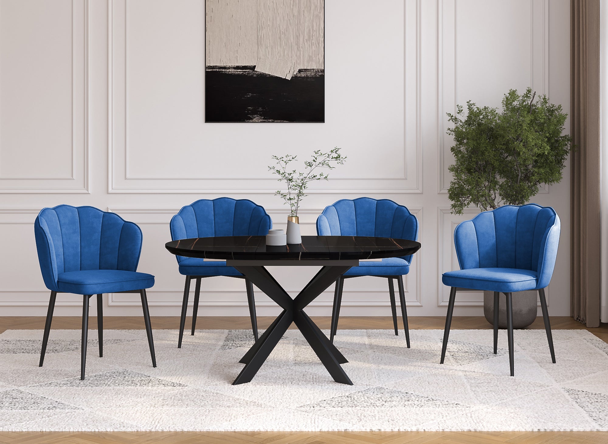 2er-Set Designerstühle aus blauem Samt mit schwarzen Beinen GARANCE