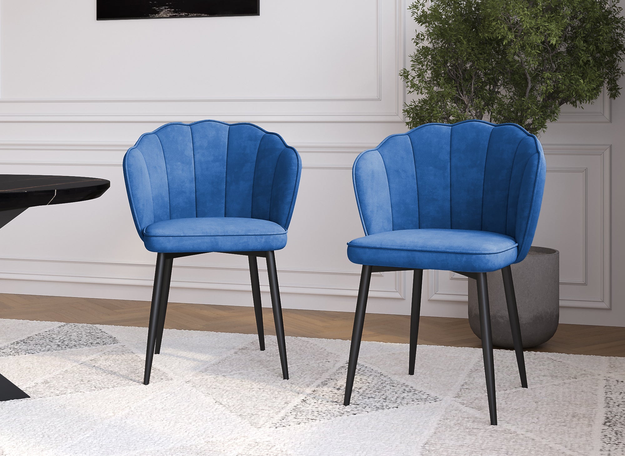 2er-Set Designerstühle aus blauem Samt mit schwarzen Beinen GARANCE