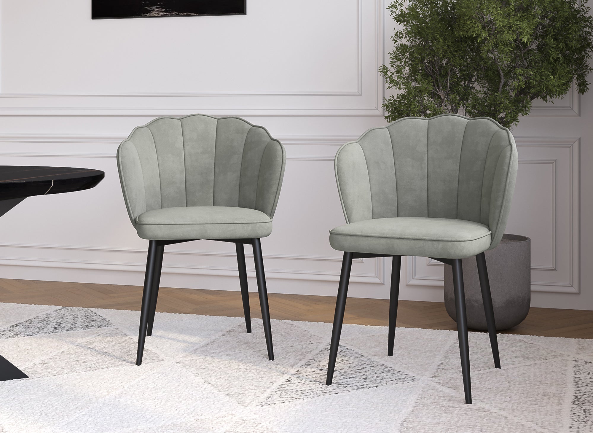 2er-Set Designerstühle aus grauem Samt mit schwarzen Beinen GARANCE