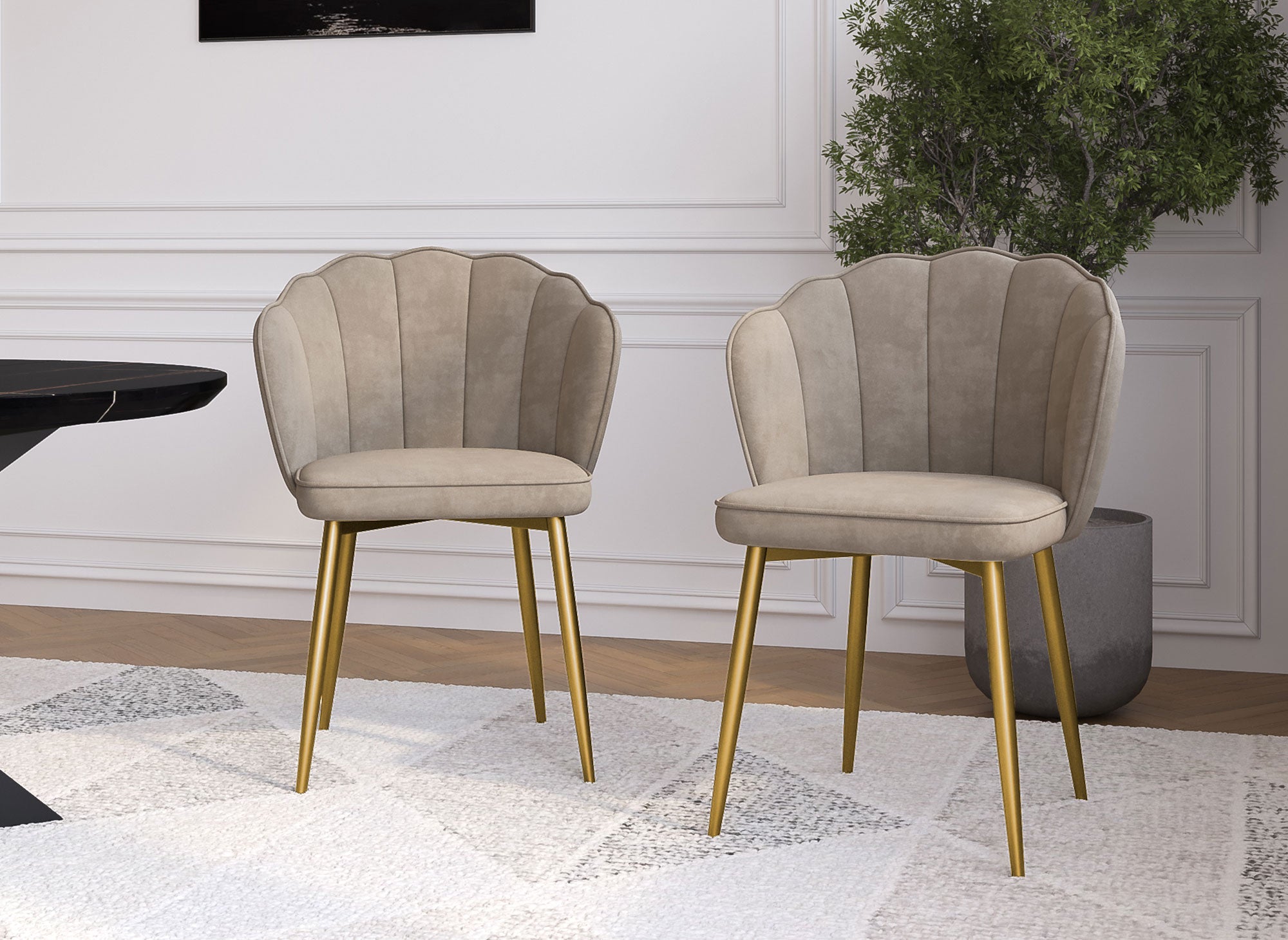 2er-Set Designerstühle aus beigem Samt GARANCE