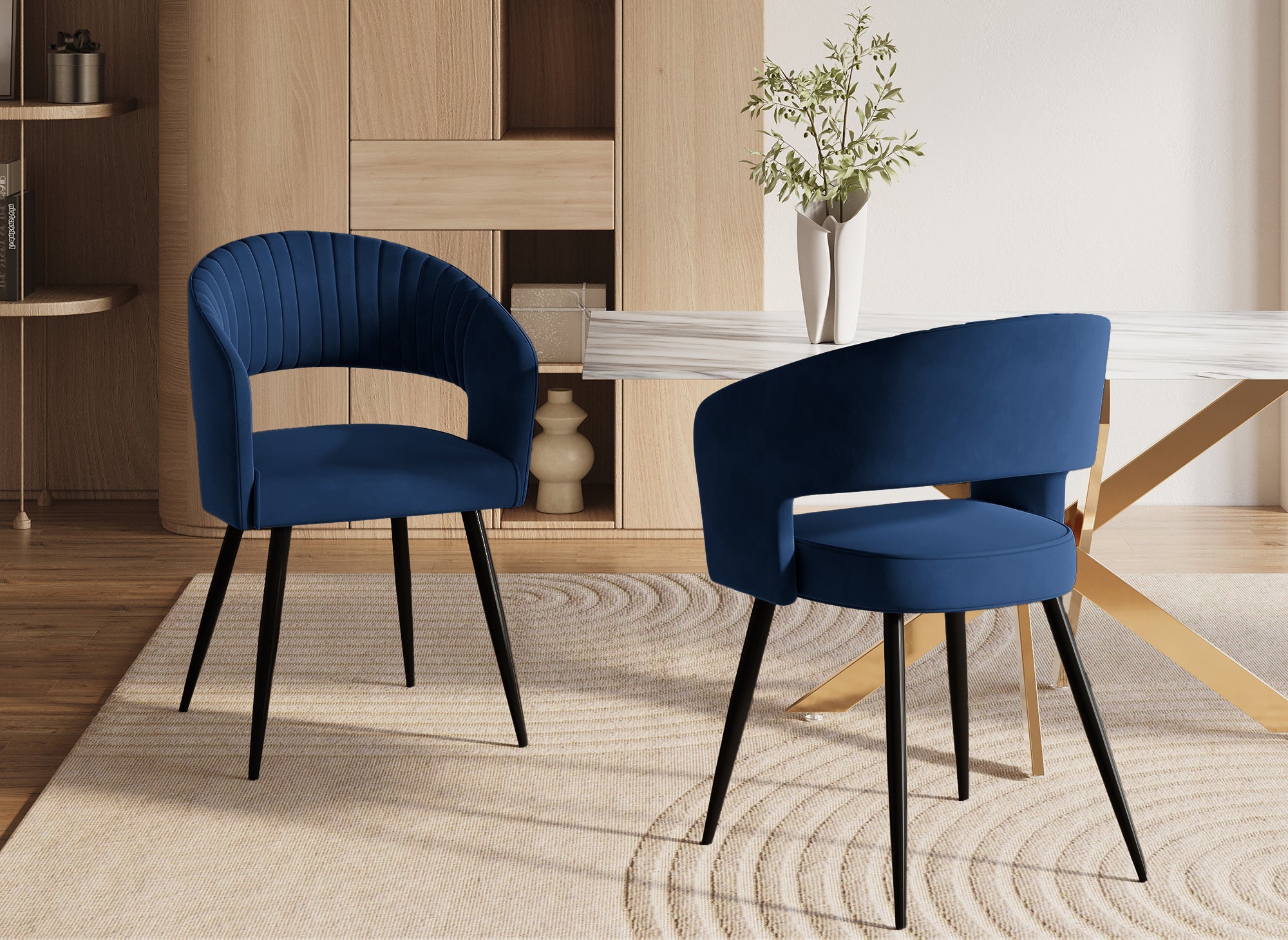 2er-Set GLORIA Designer-Stühle aus blauem Samt