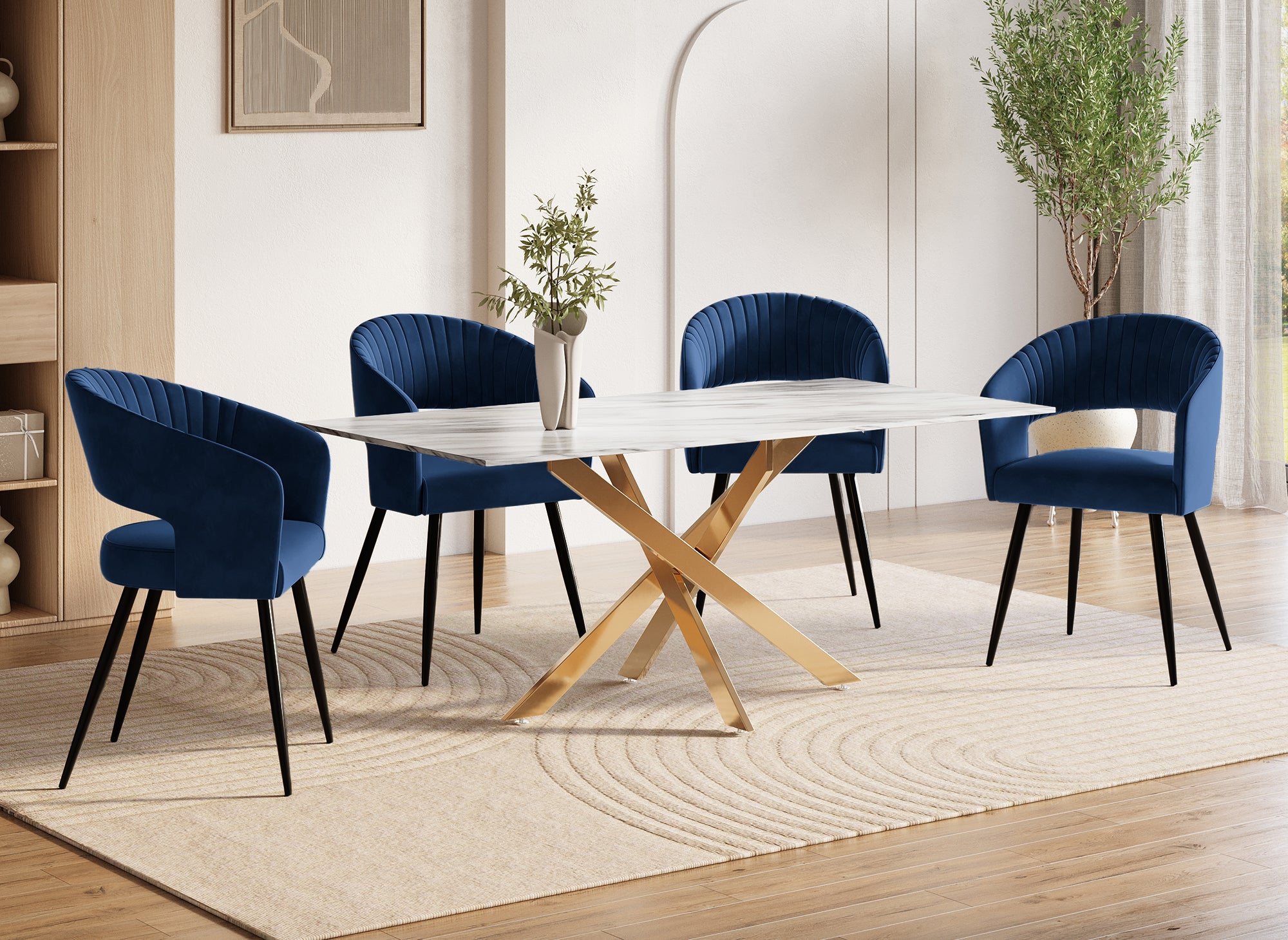 2er-Set GLORIA Designer-Stühle aus blauem Samt