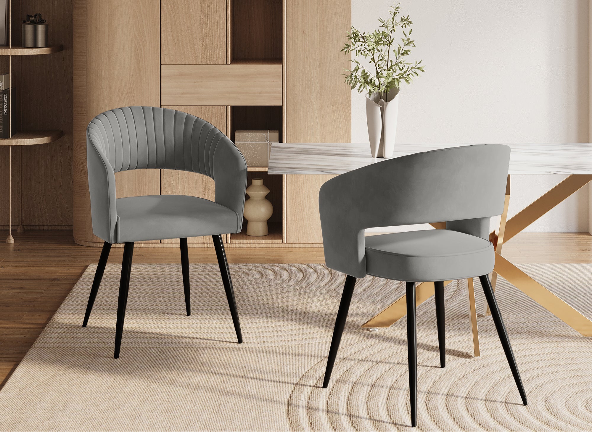2er-Set GLORIA Designer-Stühle in grauem Samt