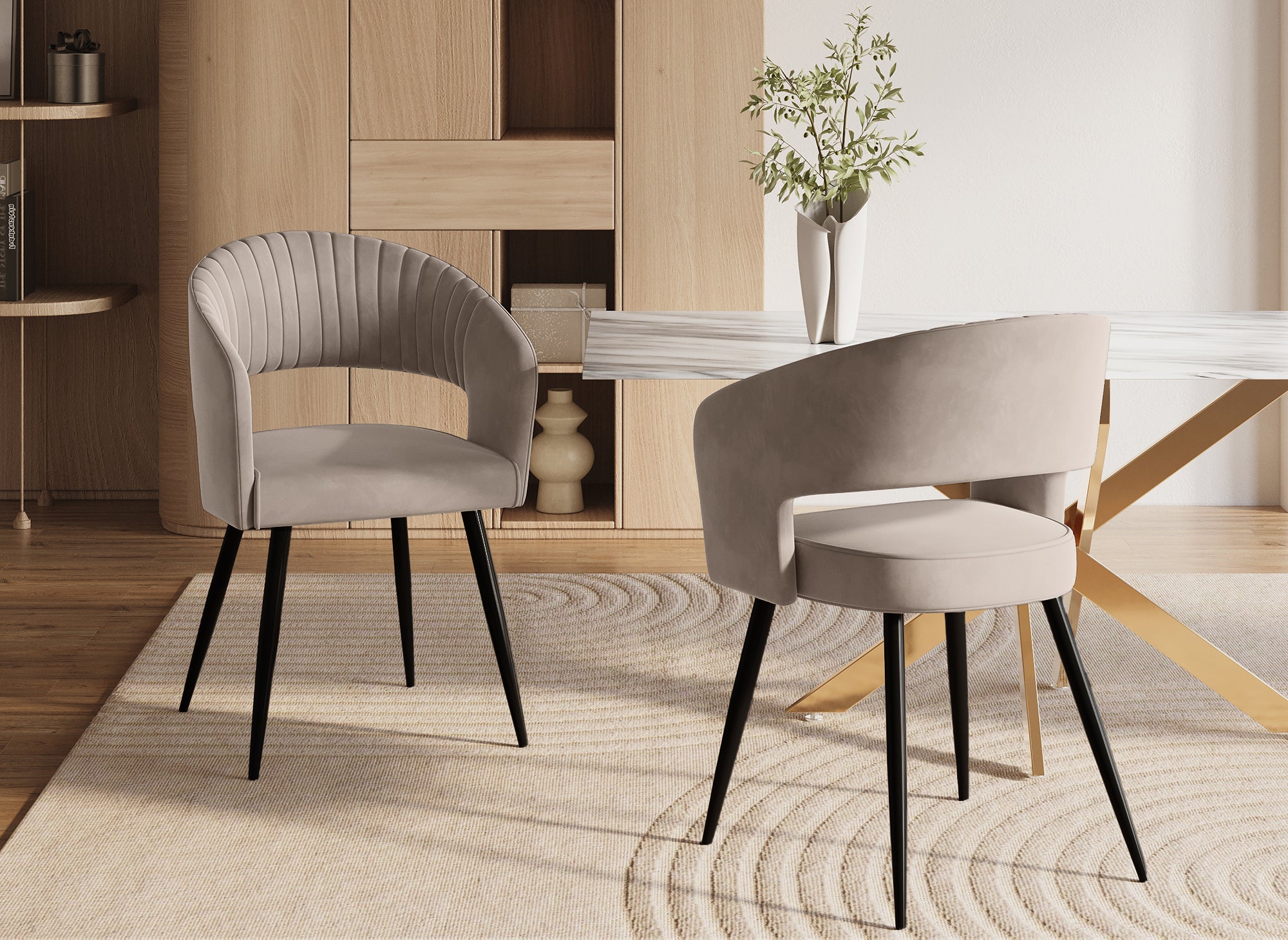 2er-Set GLORIA Designer-Stühle in beigem Samt