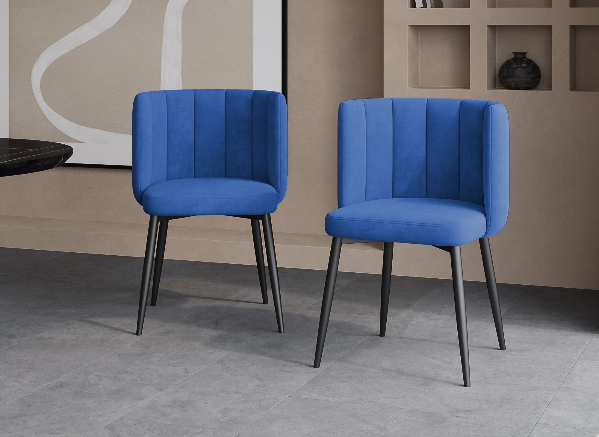 2er-Set DEBBY Designer-Stühle aus blauem Samt