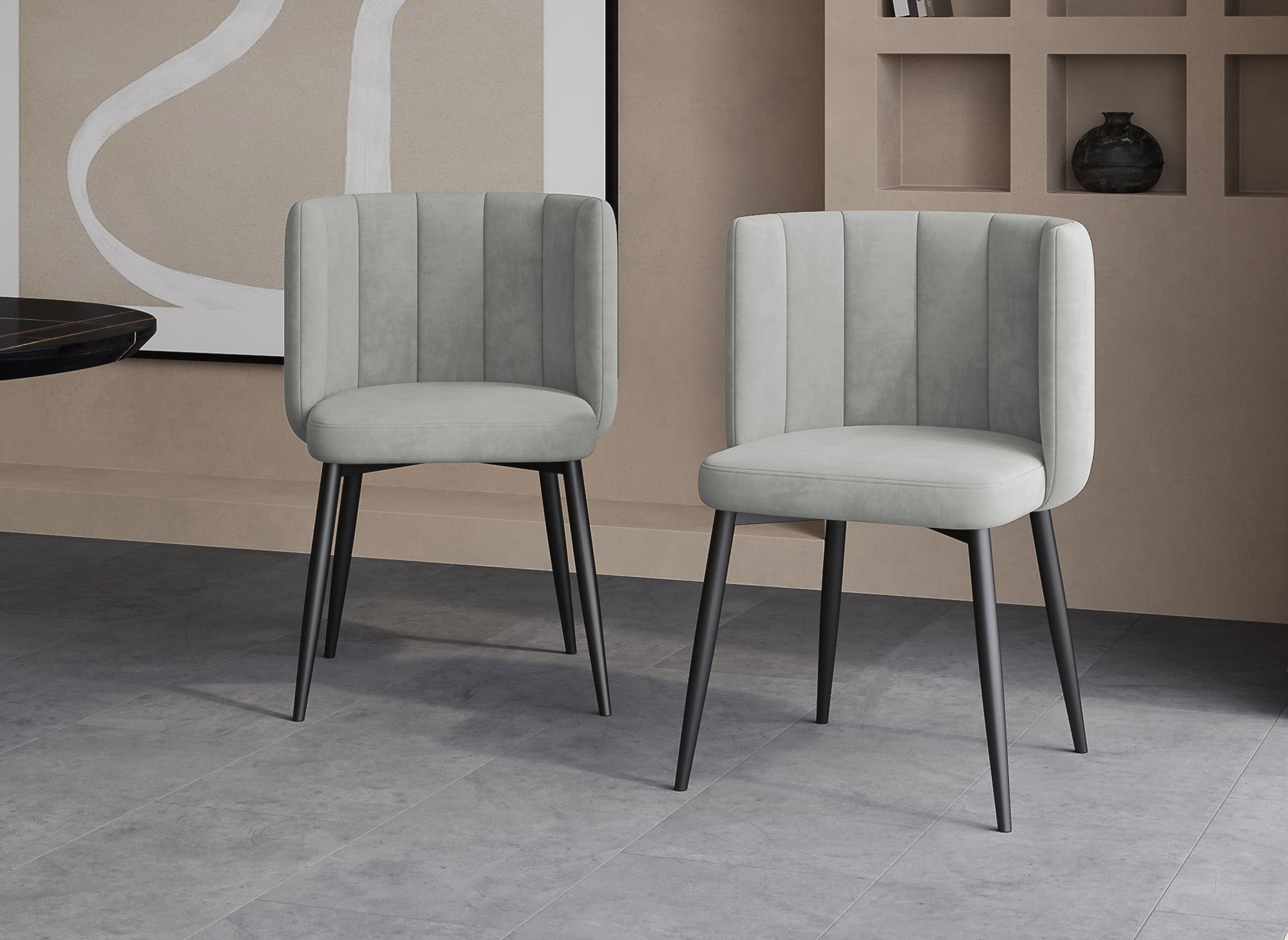 2er-Set Designerstühle DEBBY aus grauem Samt