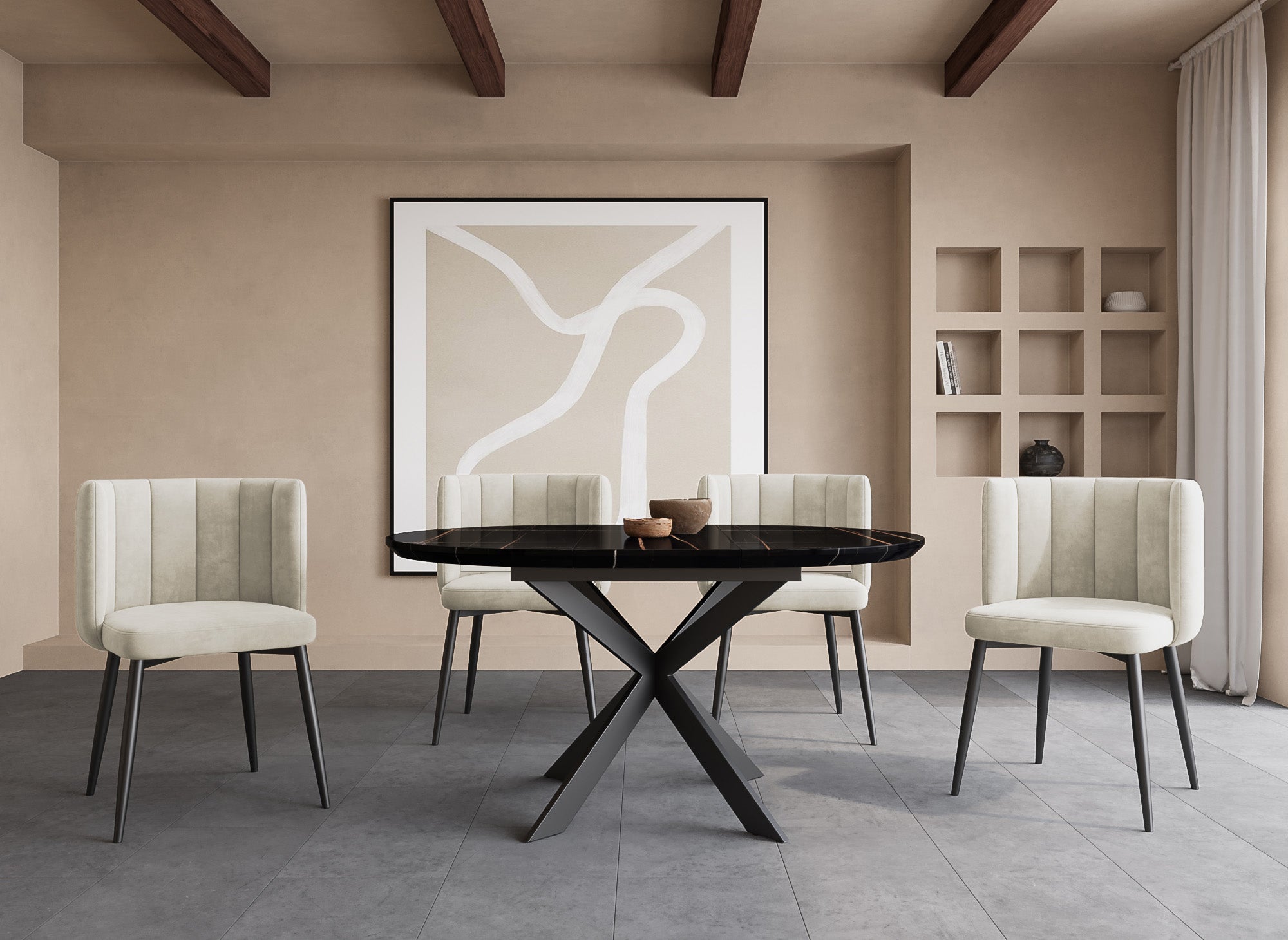 2er-Set Designer-Stühle DEBBY aus beigem Samt